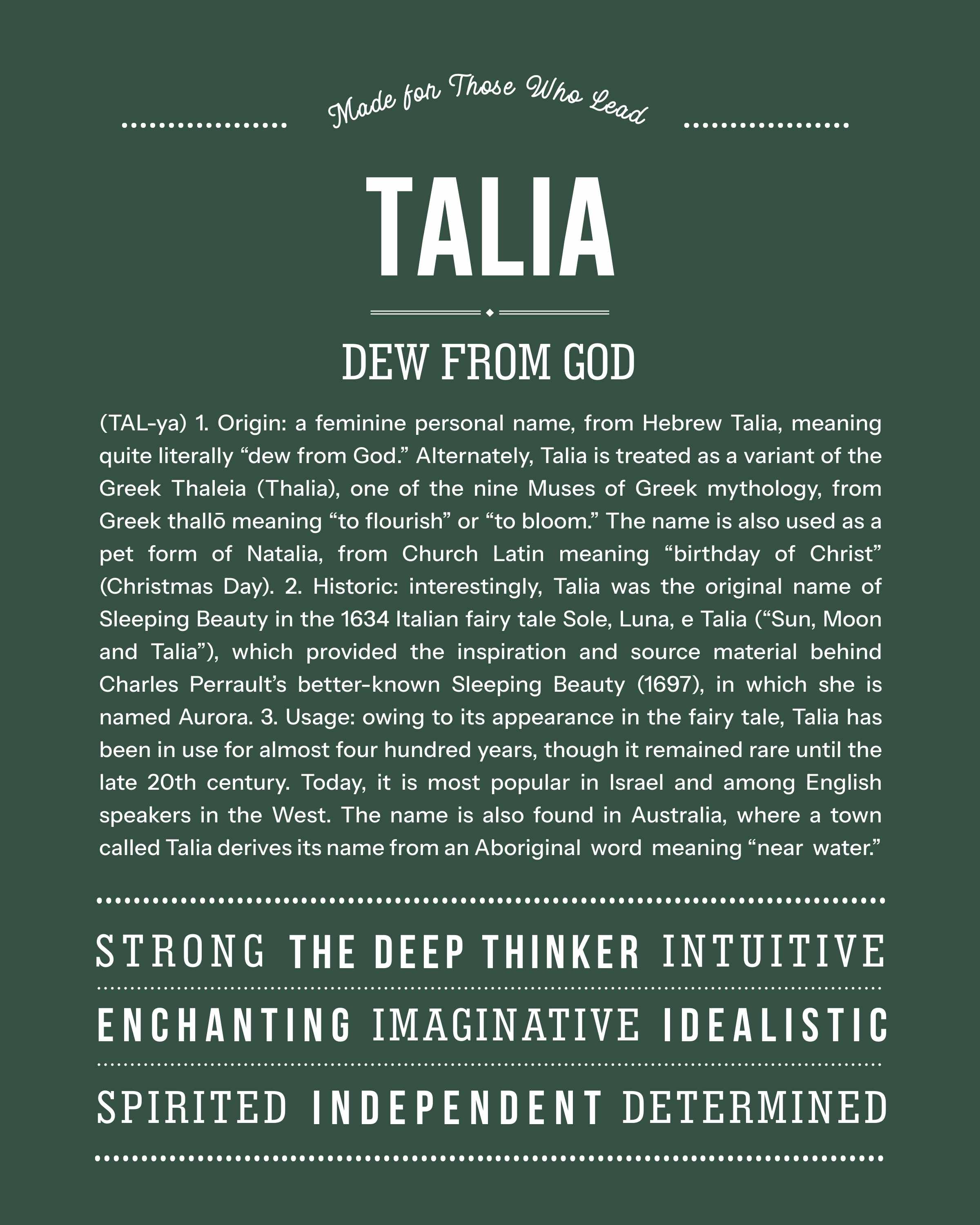 Talia | Personalised Name Meaning Print – Custom Name Art Gift