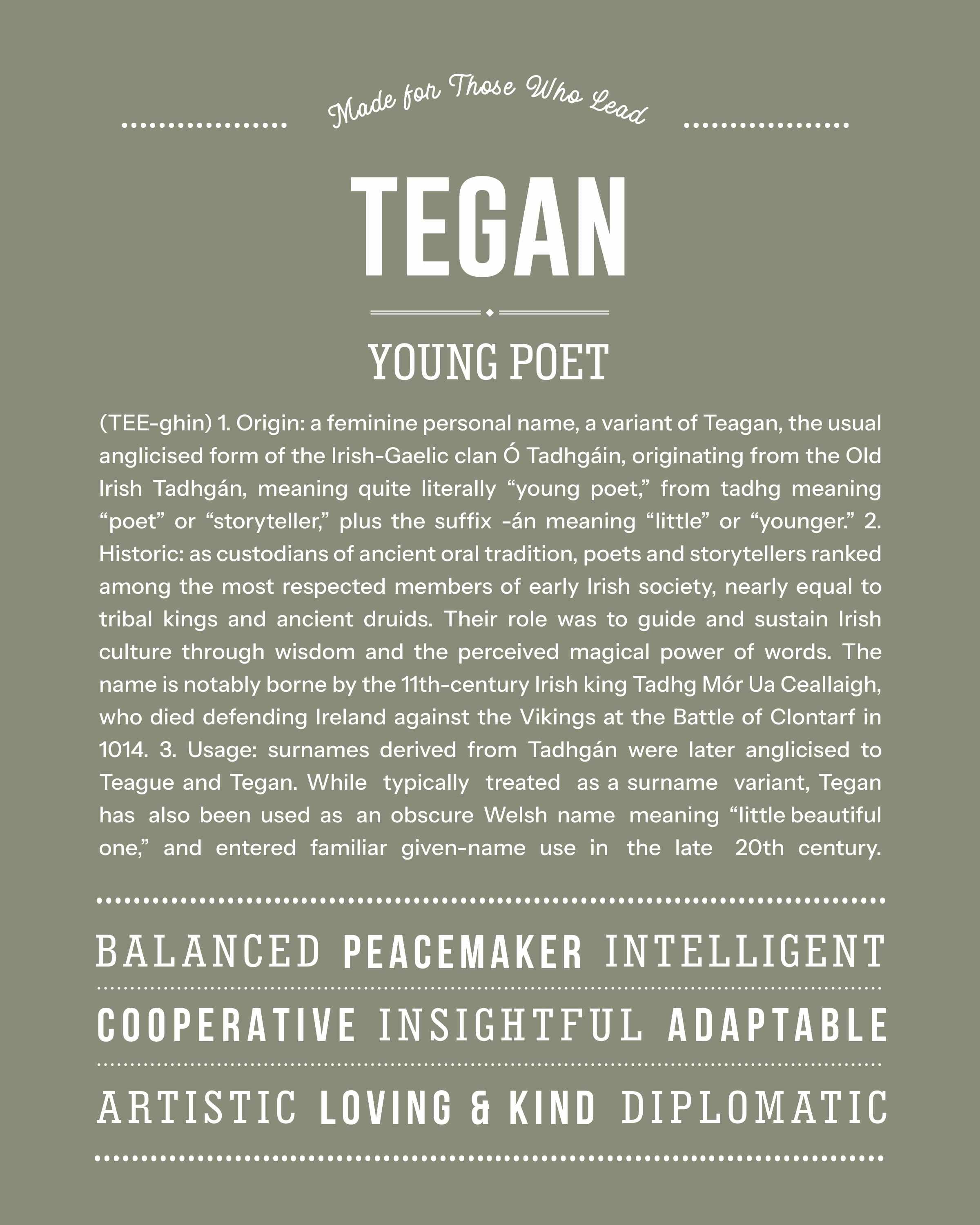 Tegan | Personalised Name Meaning Print – Custom Name Art Gift