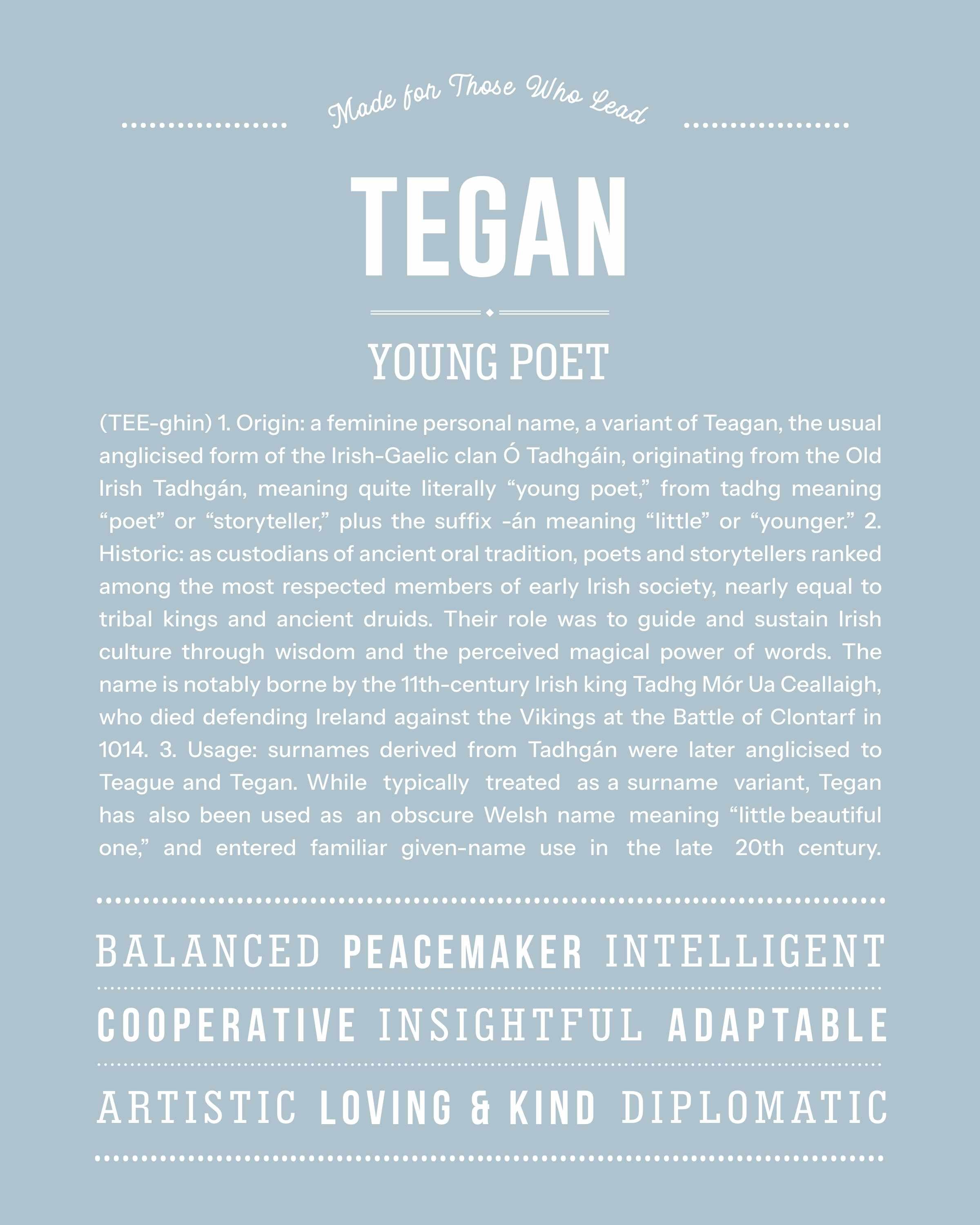 Tegan | Personalised Name Meaning Print – Custom Name Art Gift