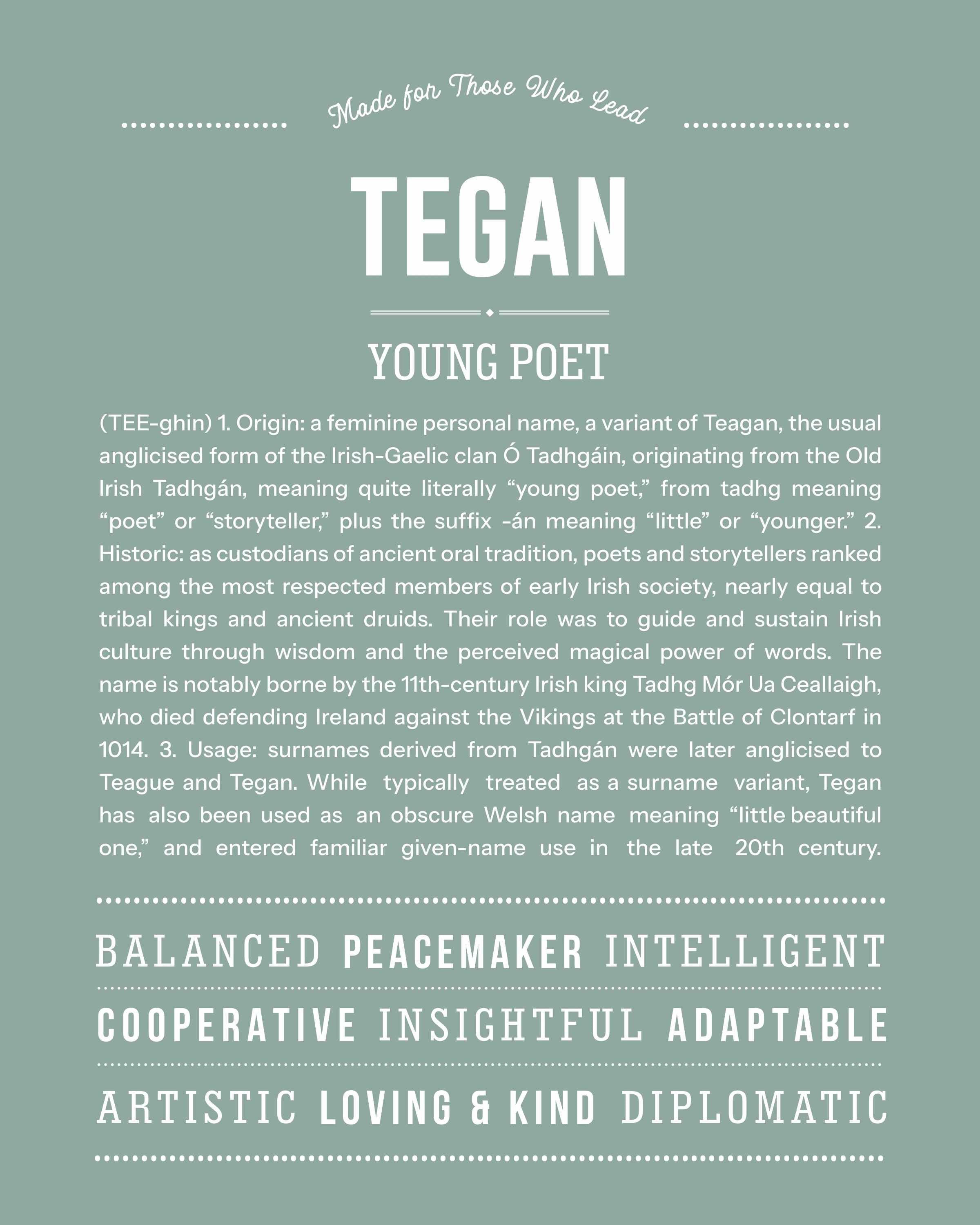 Tegan | Personalised Name Meaning Print – Custom Name Art Gift