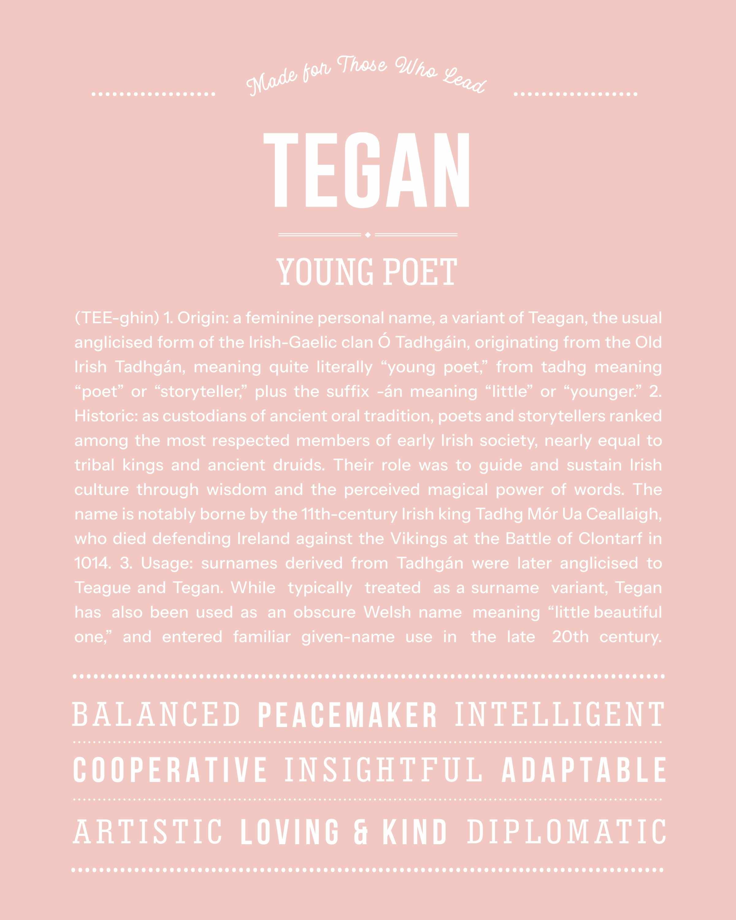 Tegan | Personalised Name Meaning Print – Custom Name Art Gift
