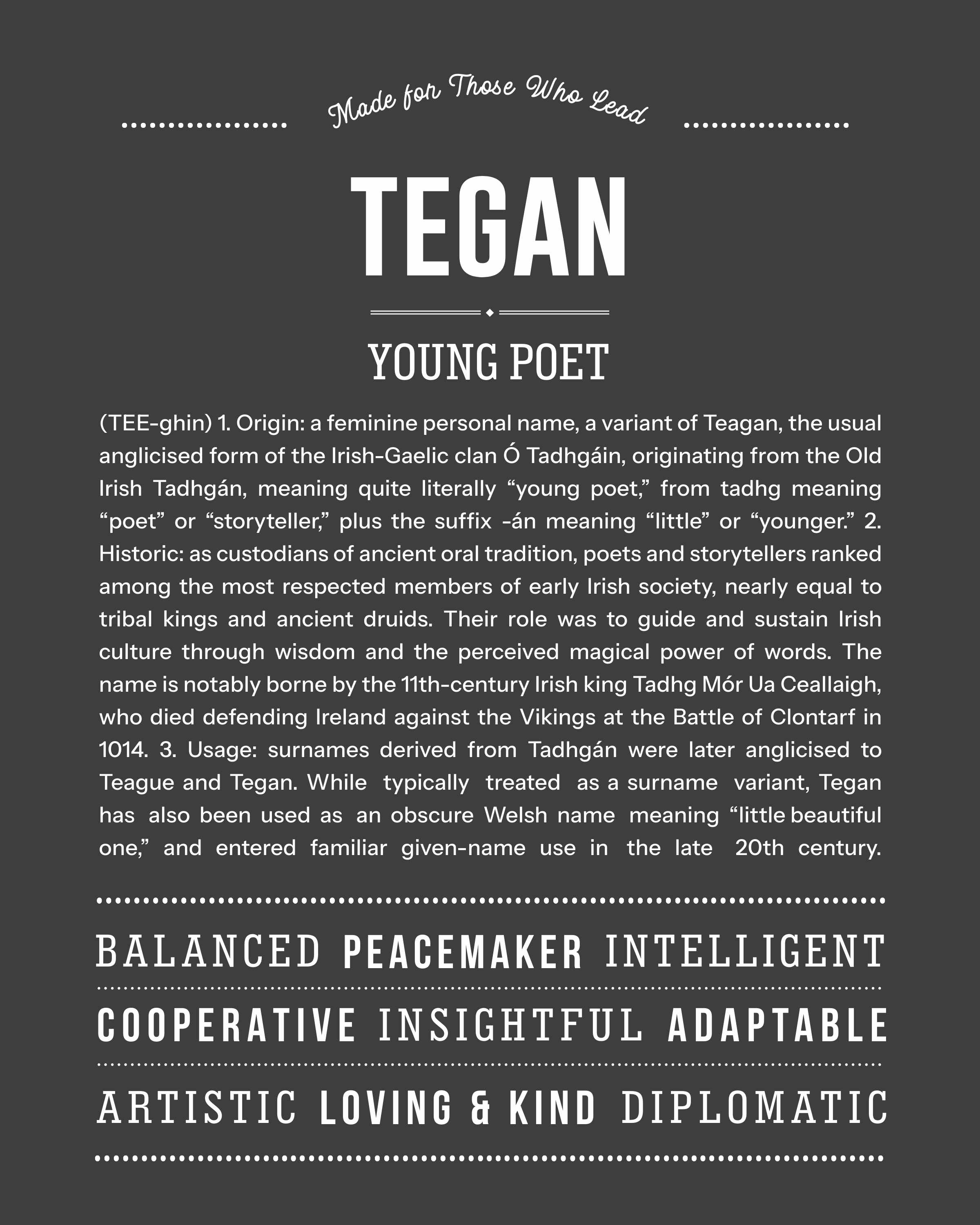 Tegan | Personalised Name Meaning Print – Custom Name Art Gift