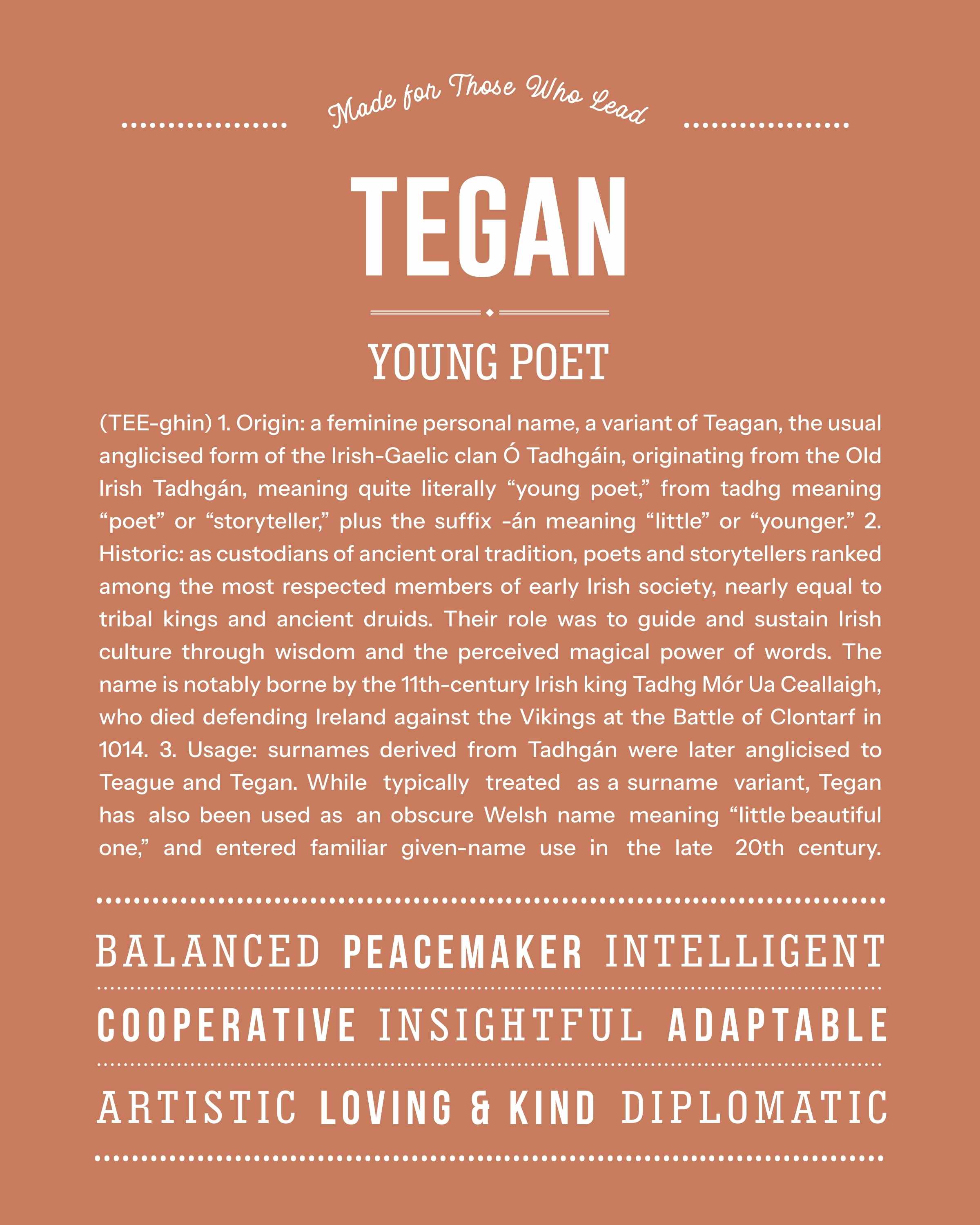 Tegan | Personalised Name Meaning Print – Custom Name Art Gift