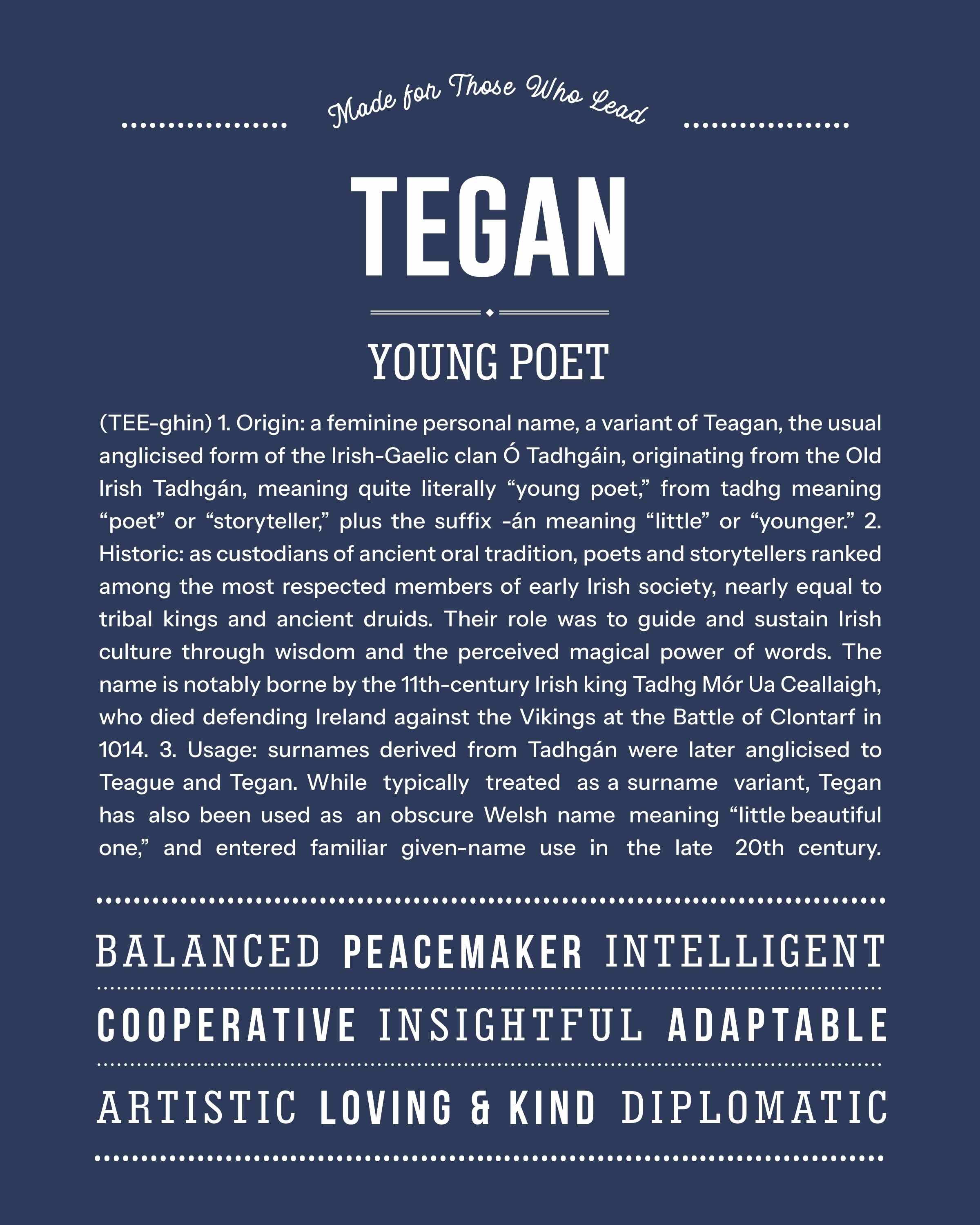 Tegan | Personalised Name Meaning Print – Custom Name Art Gift