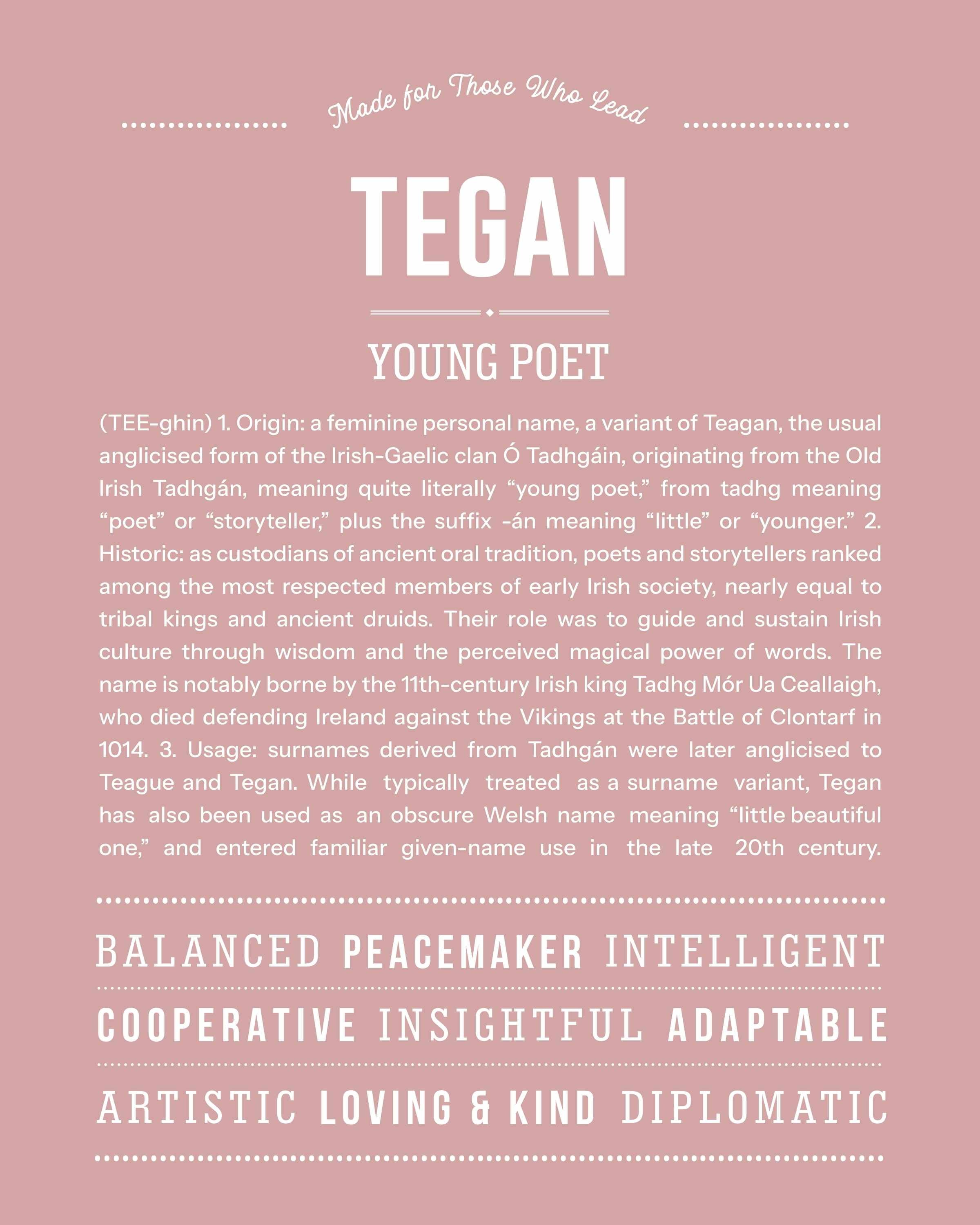 Tegan | Personalised Name Meaning Print – Custom Name Art Gift