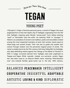 Tegan | Personalised Name Meaning Print – Custom Name Art Gift
