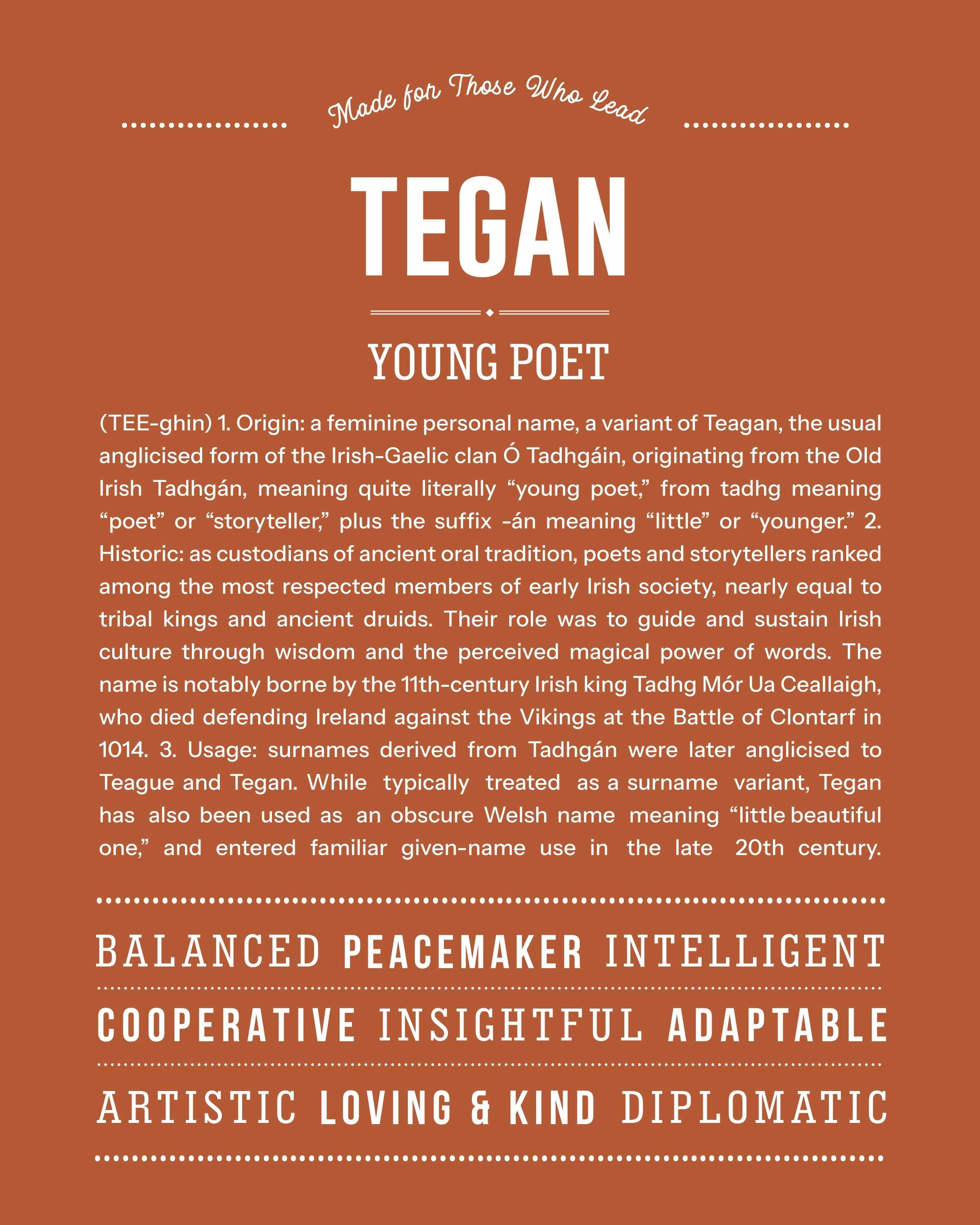 Tegan | Personalised Name Meaning Print – Custom Name Art Gift