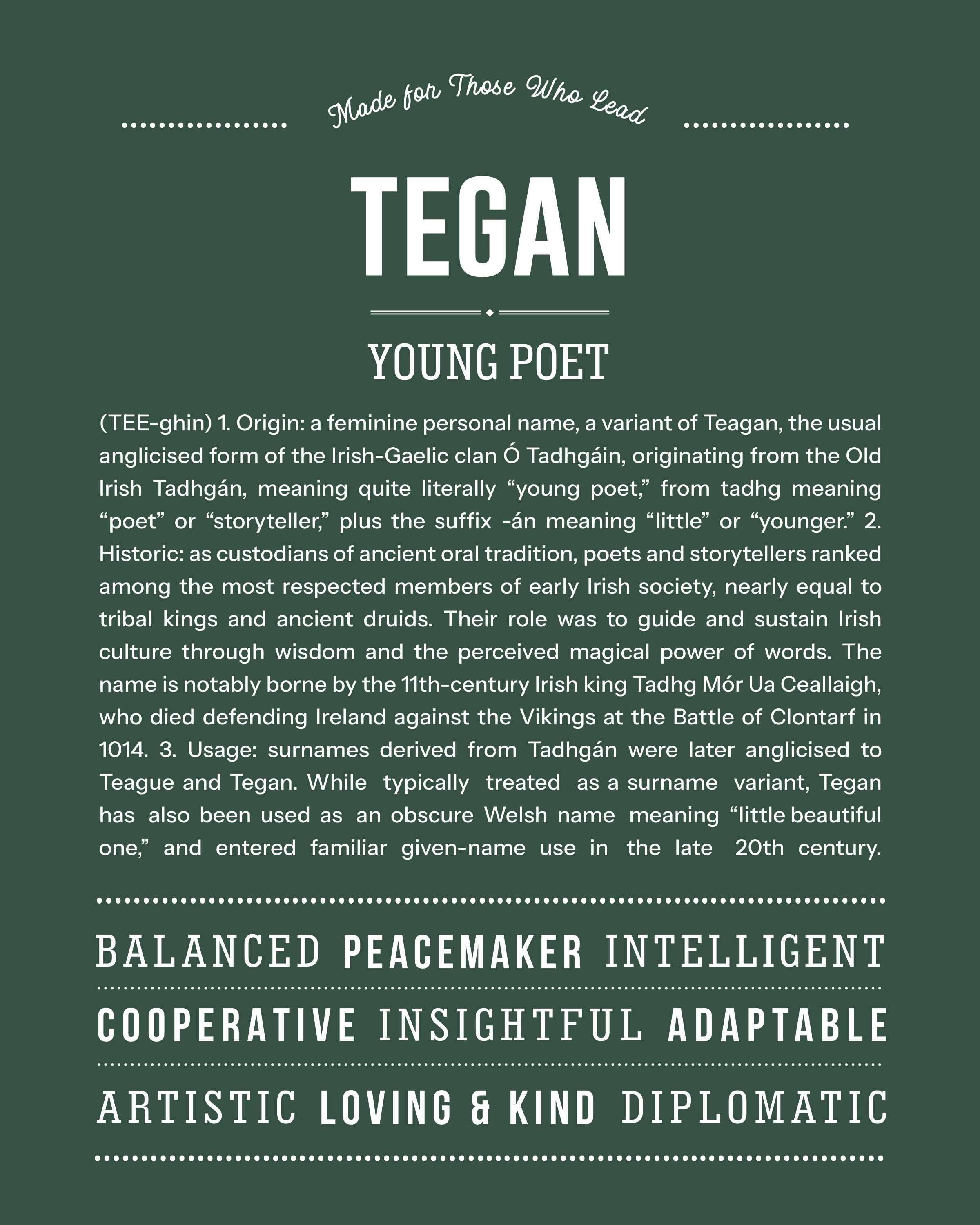 Tegan | Personalised Name Meaning Print – Custom Name Art Gift
