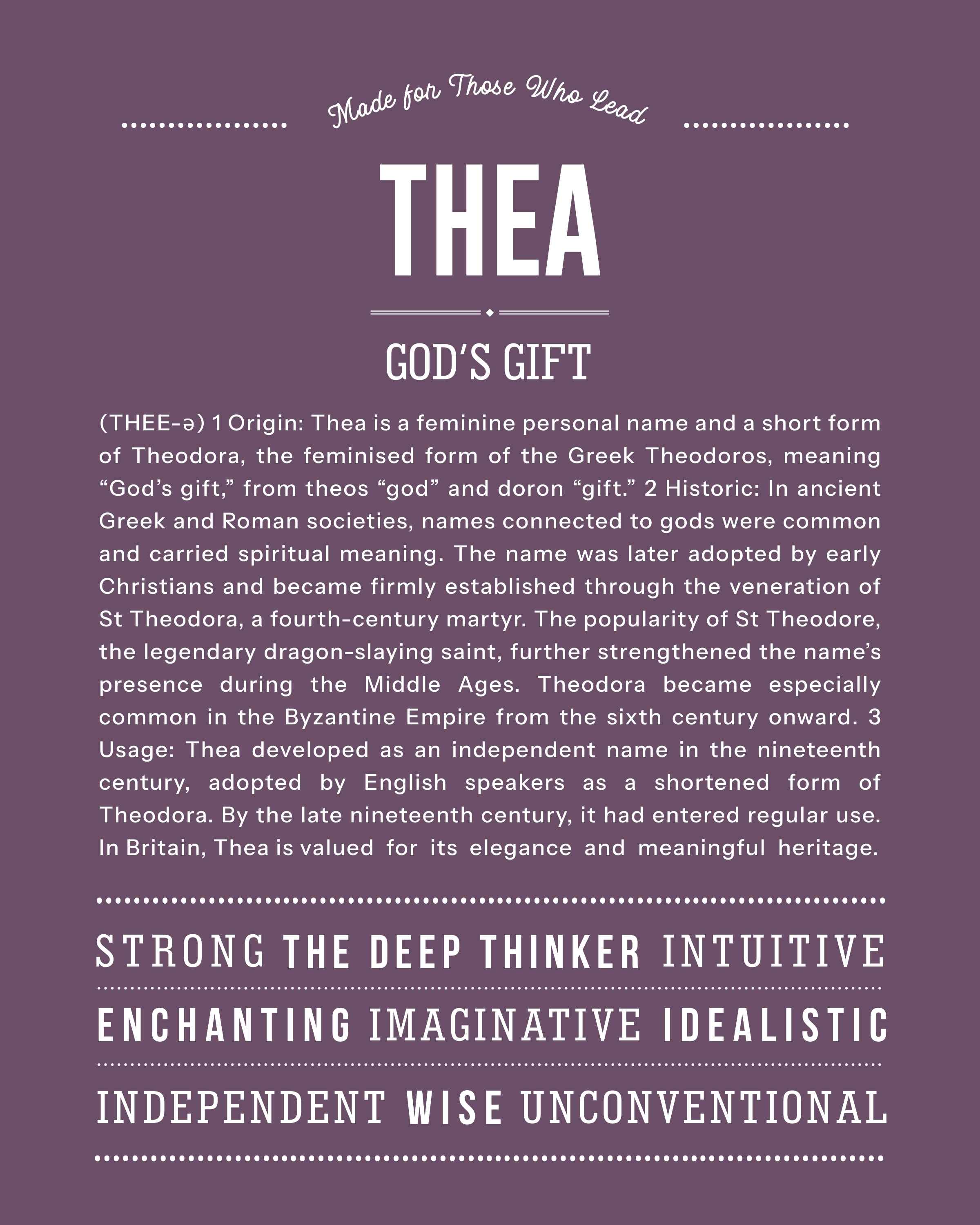 Thea | Personalised Name Meaning Print – Custom Name Art Gift