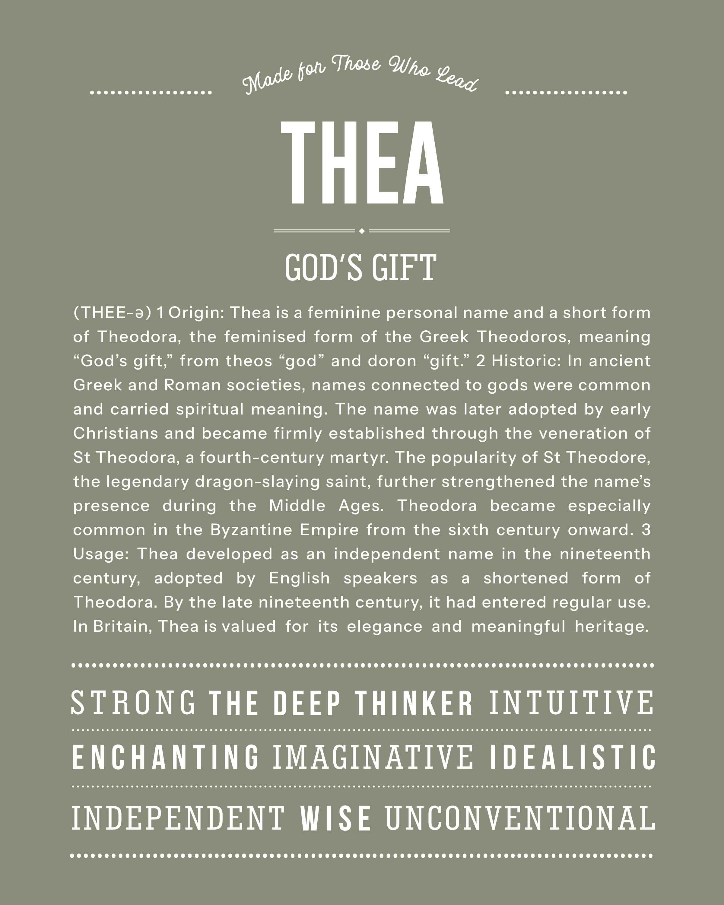 Thea | Personalised Name Meaning Print – Custom Name Art Gift