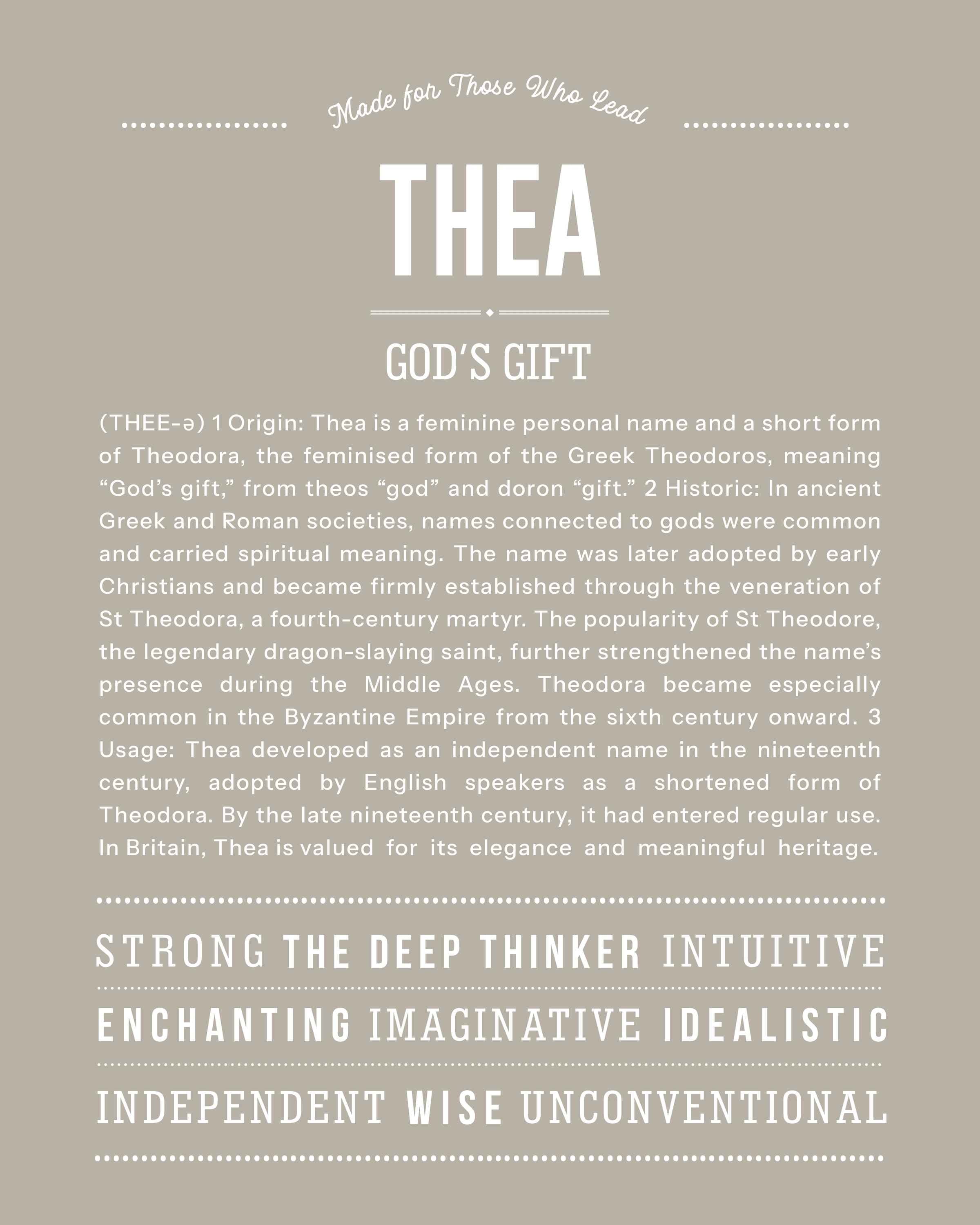 Thea | Personalised Name Meaning Print – Custom Name Art Gift
