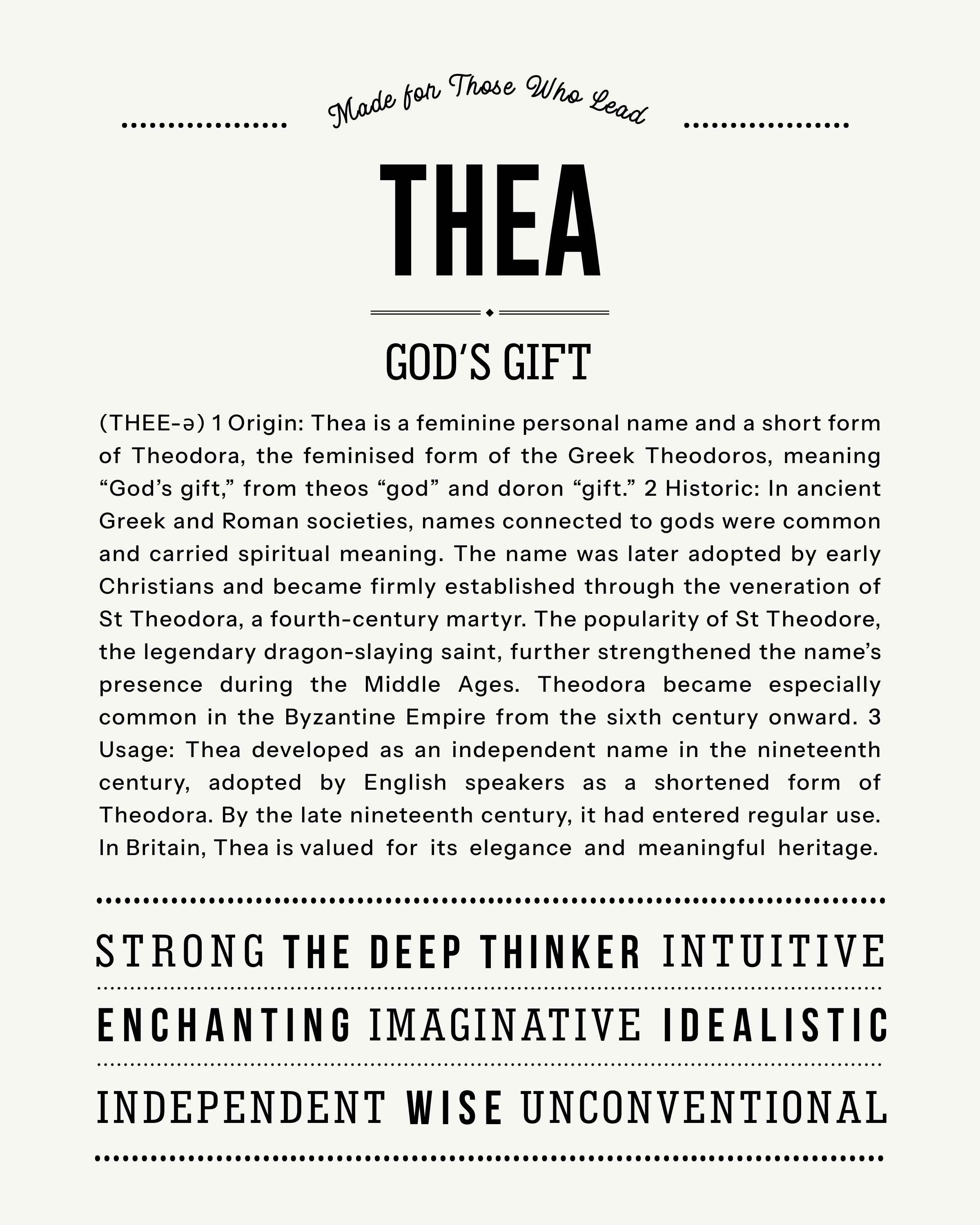 Thea | Personalised Name Meaning Print – Custom Name Art Gift