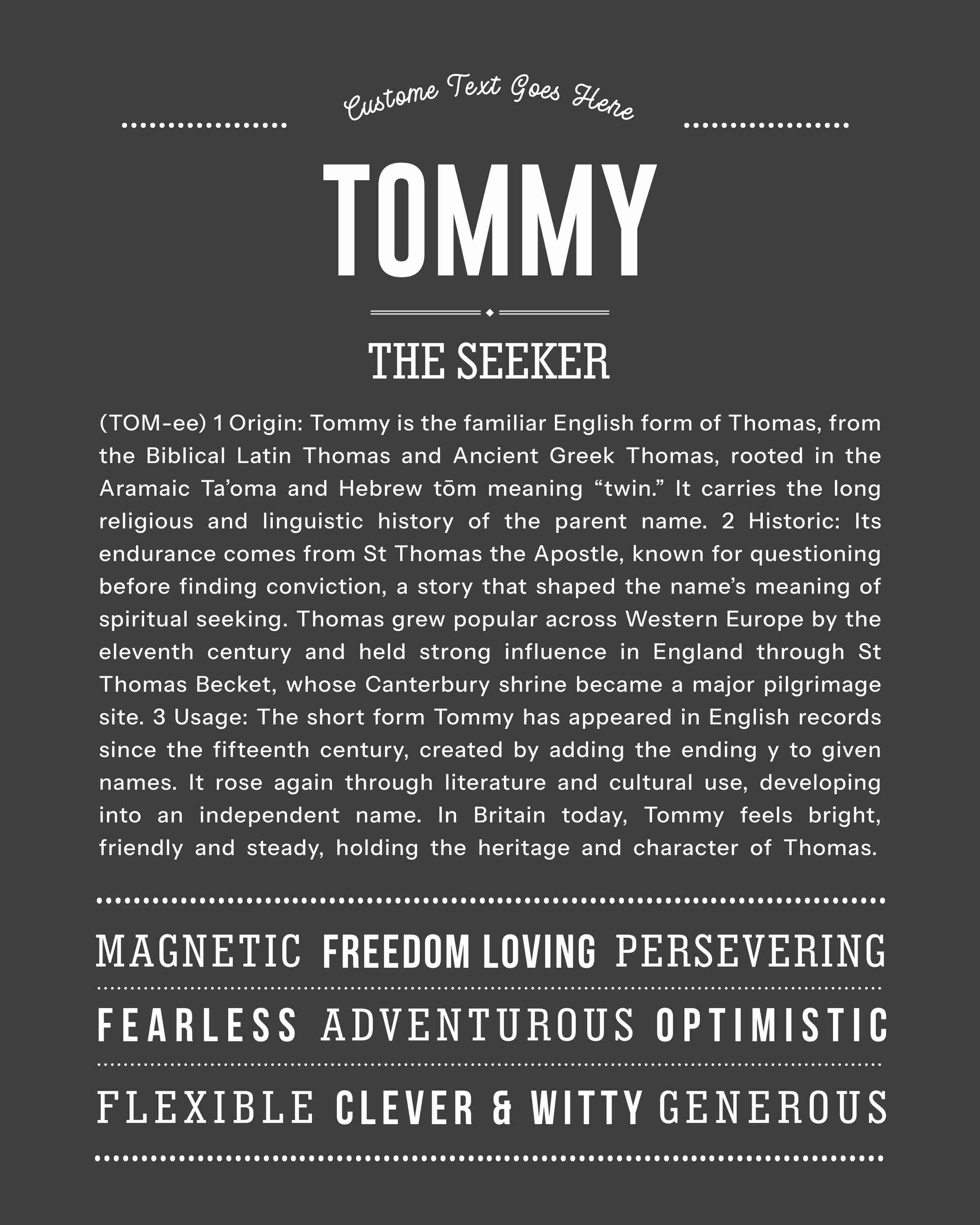 Tommy | Personalised Name Meaning Print – Custom Name Art Gift
