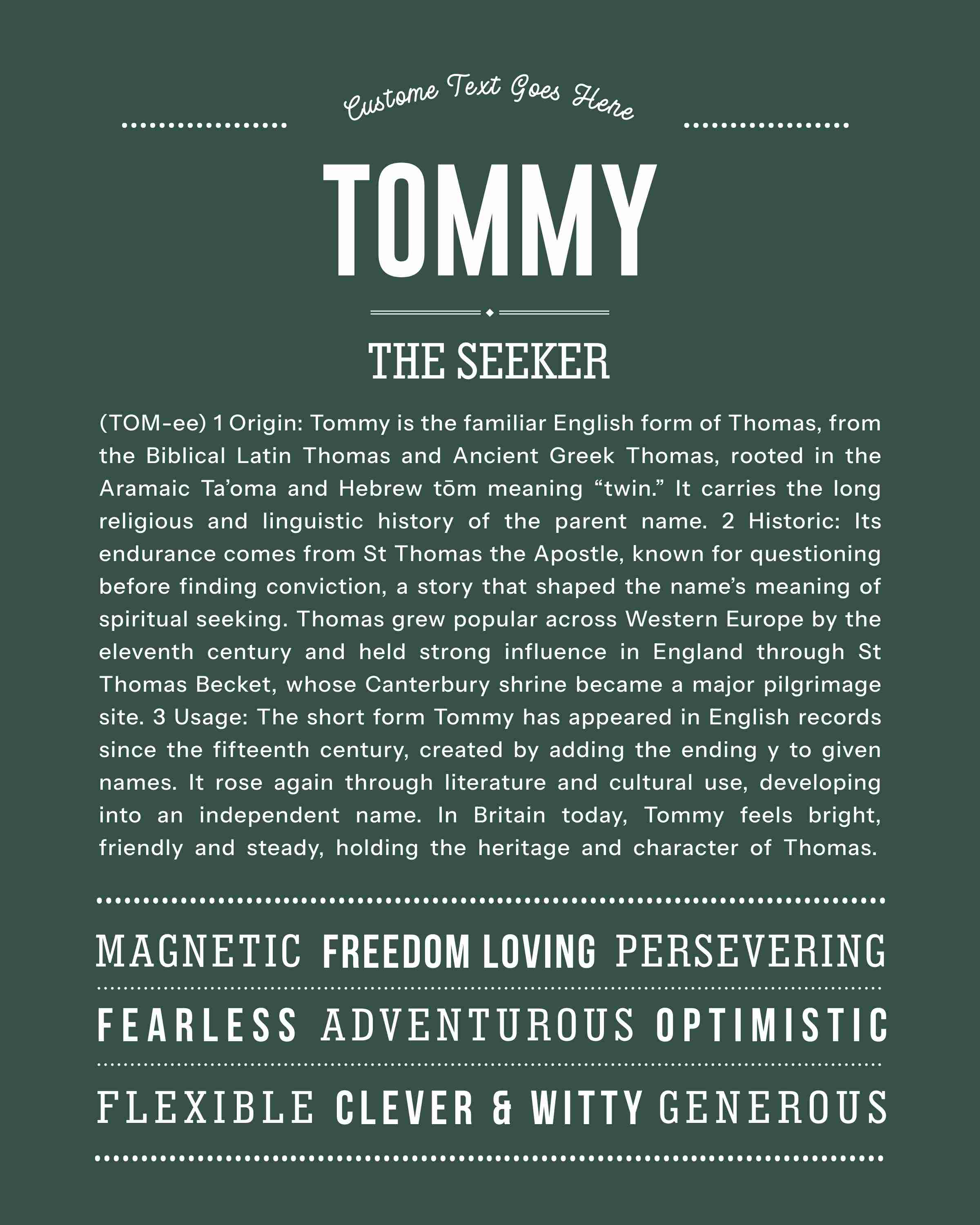 Tommy | Personalised Name Meaning Print – Custom Name Art Gift