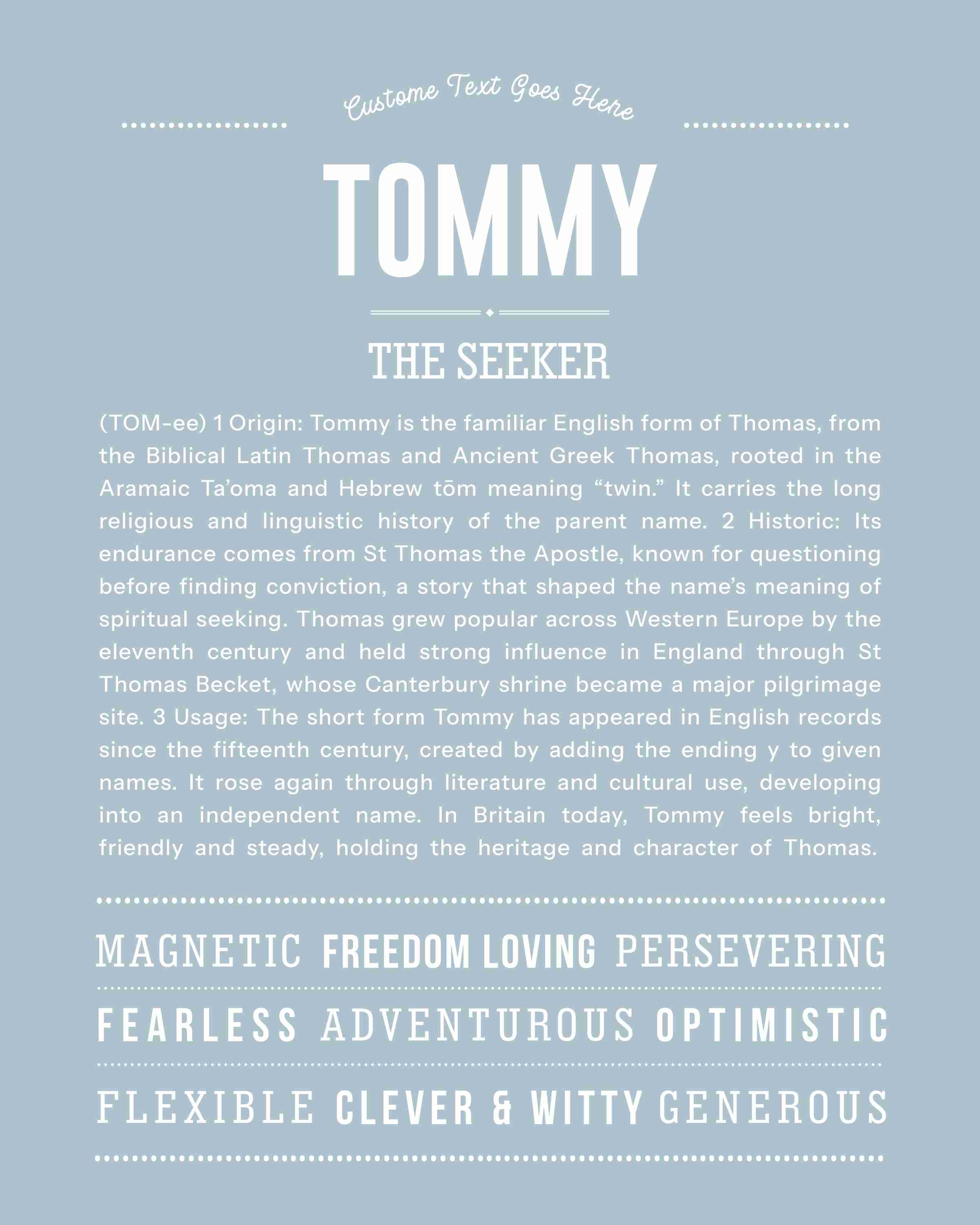 Tommy | Personalised Name Meaning Print – Custom Name Art Gift