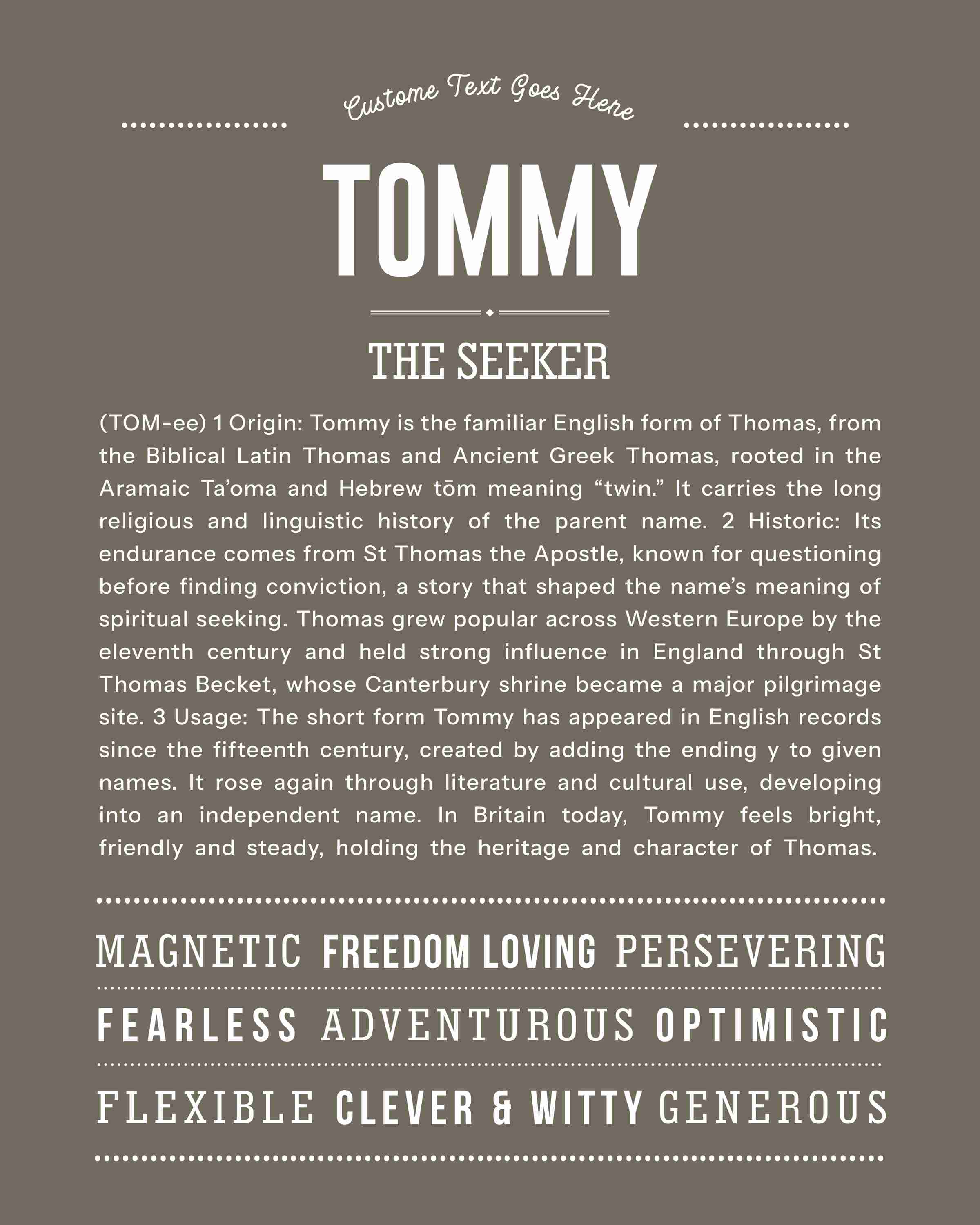 Tommy | Personalised Name Meaning Print – Custom Name Art Gift