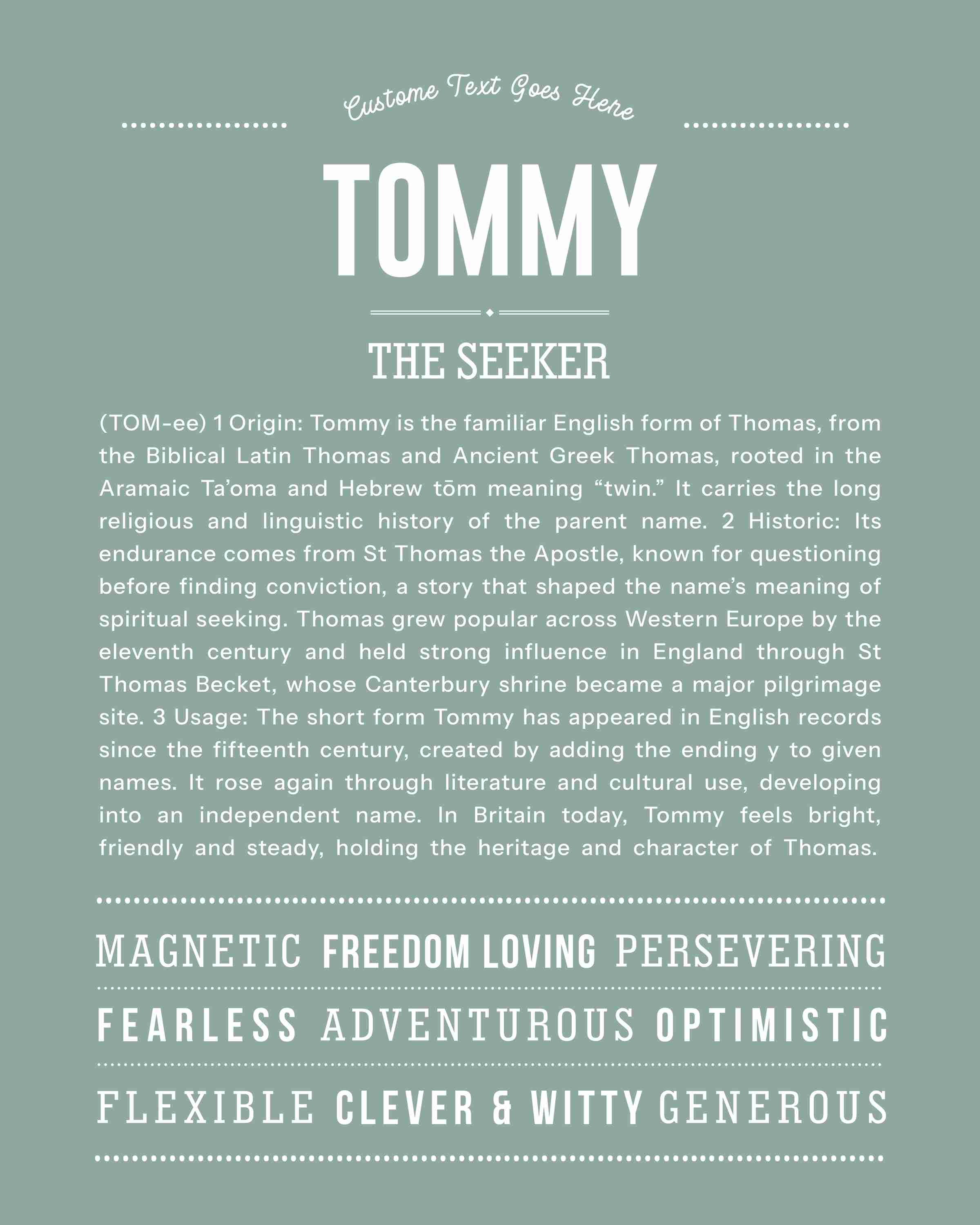 Tommy | Personalised Name Meaning Print – Custom Name Art Gift