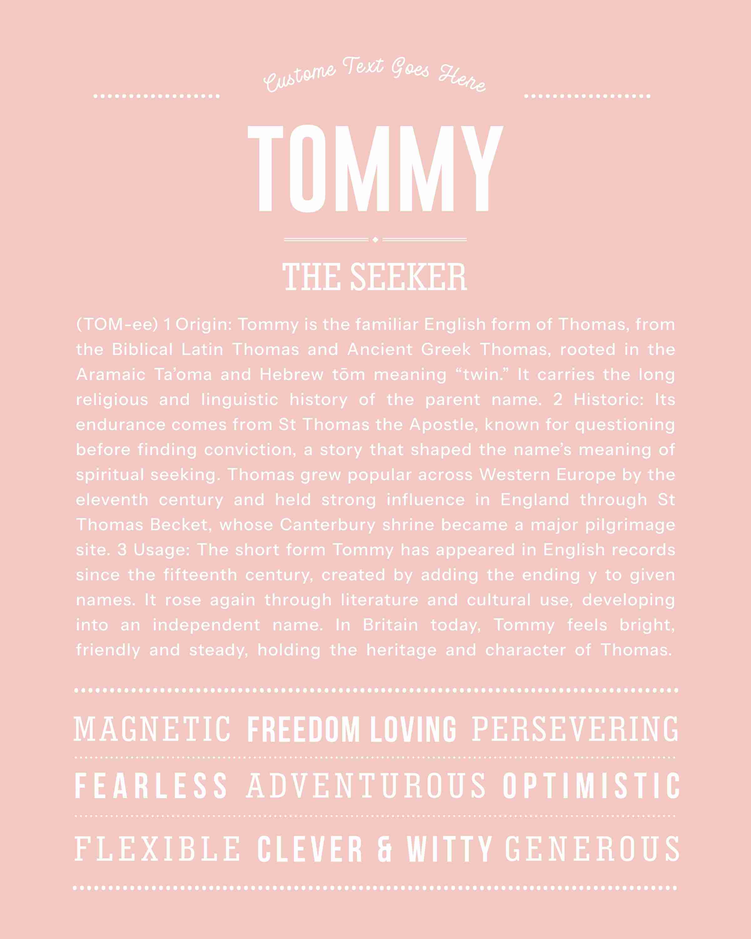 Tommy | Personalised Name Meaning Print – Custom Name Art Gift