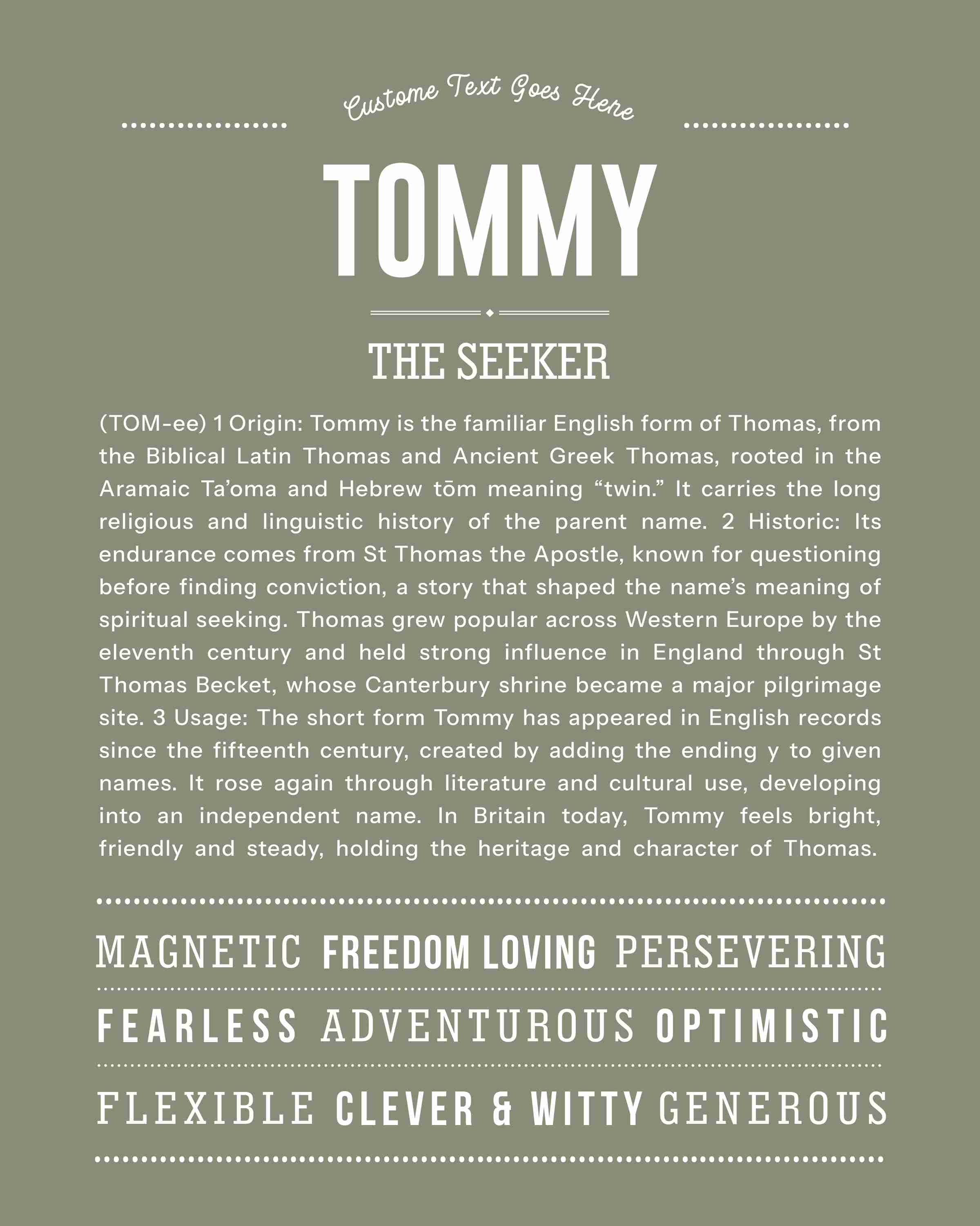 Tommy | Personalised Name Meaning Print – Custom Name Art Gift