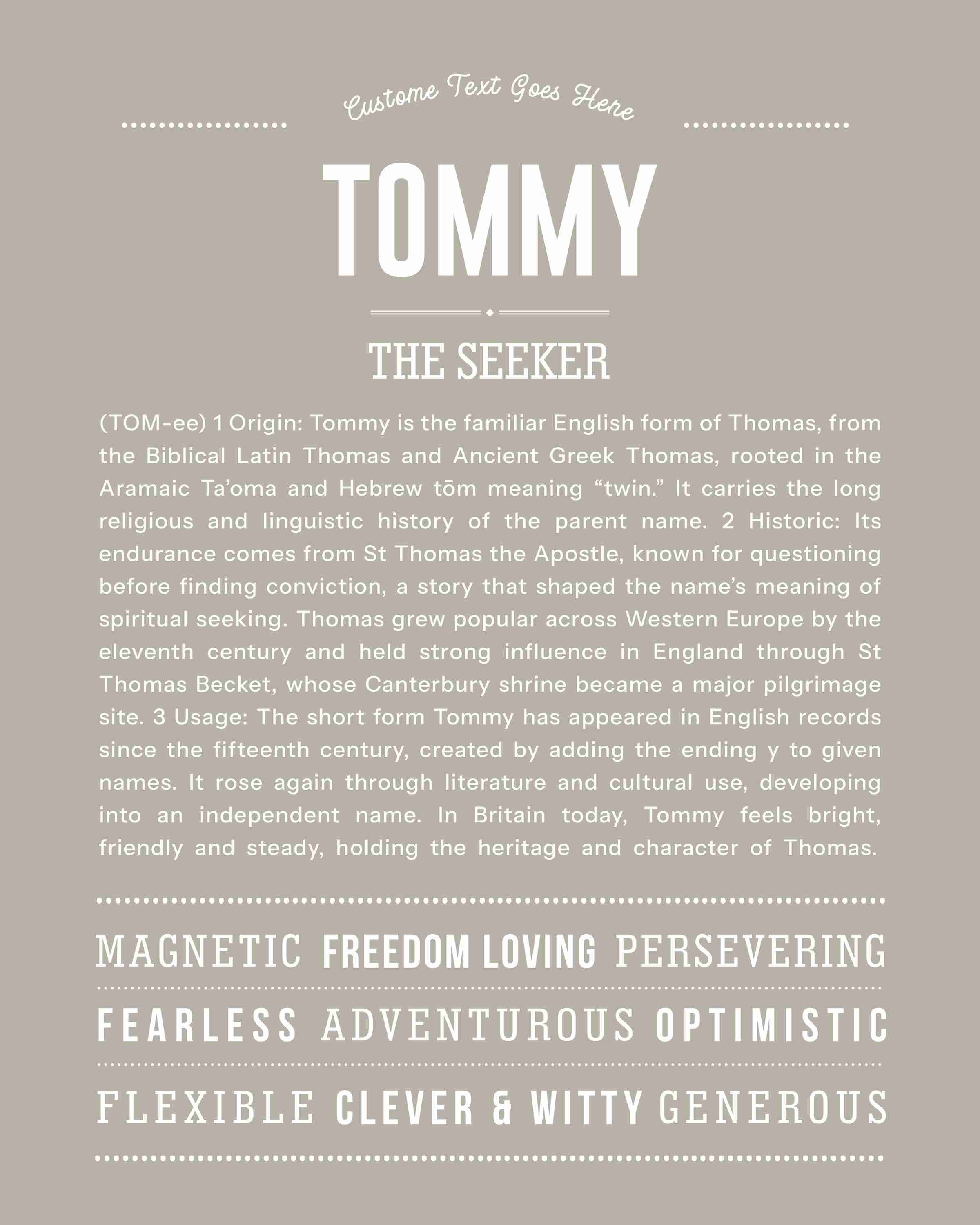 Tommy | Personalised Name Meaning Print – Custom Name Art Gift