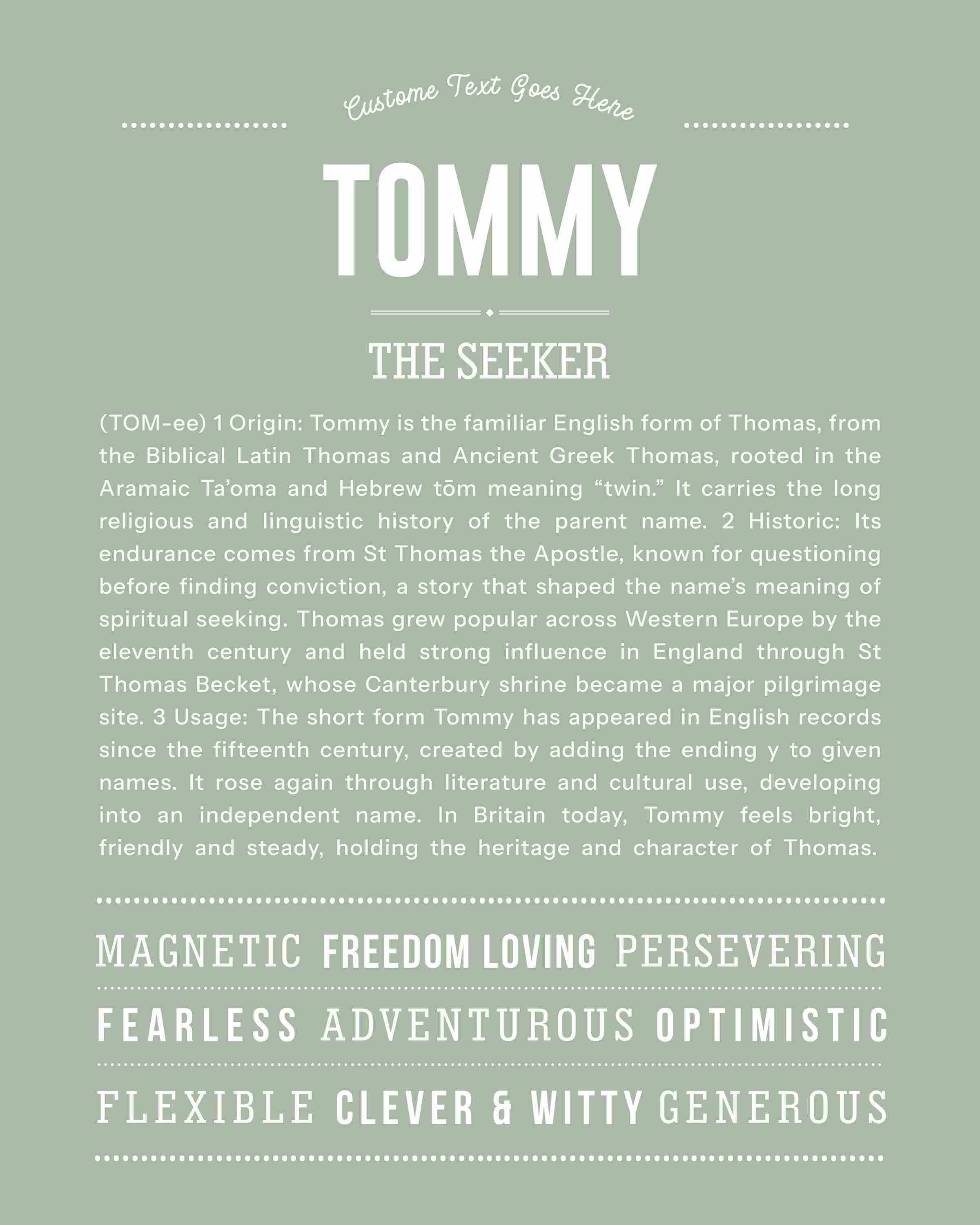 Tommy | Personalised Name Meaning Print – Custom Name Art Gift