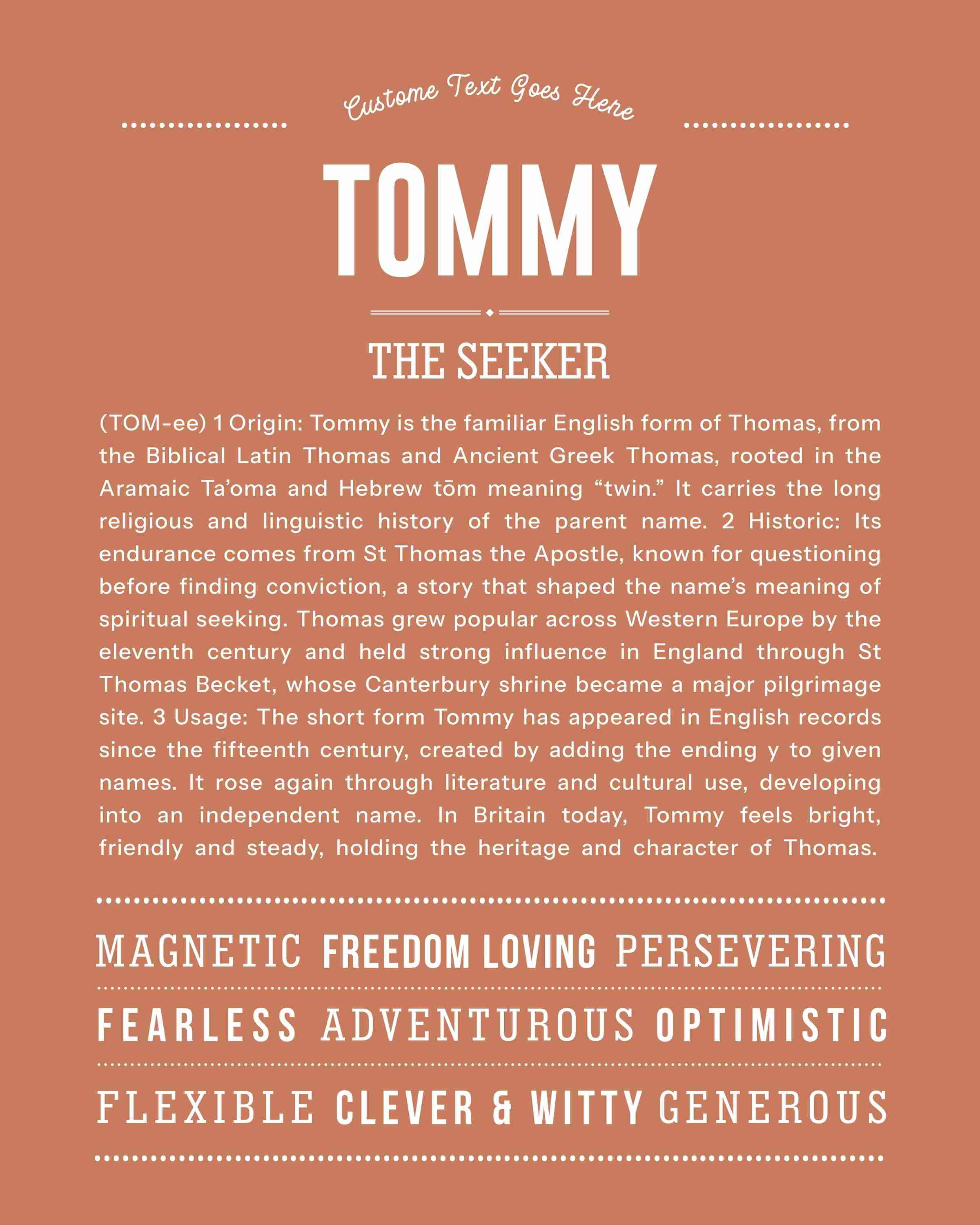 Tommy | Personalised Name Meaning Print – Custom Name Art Gift