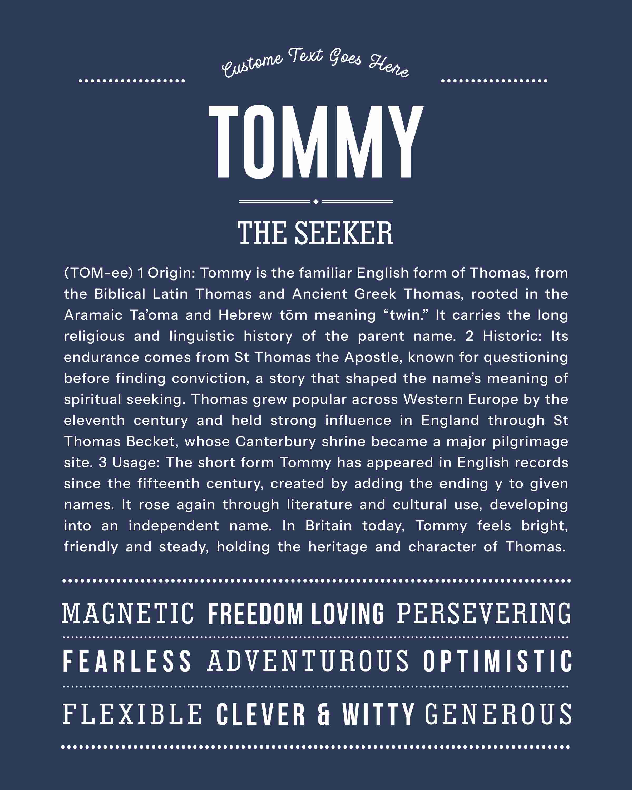 Tommy | Personalised Name Meaning Print – Custom Name Art Gift