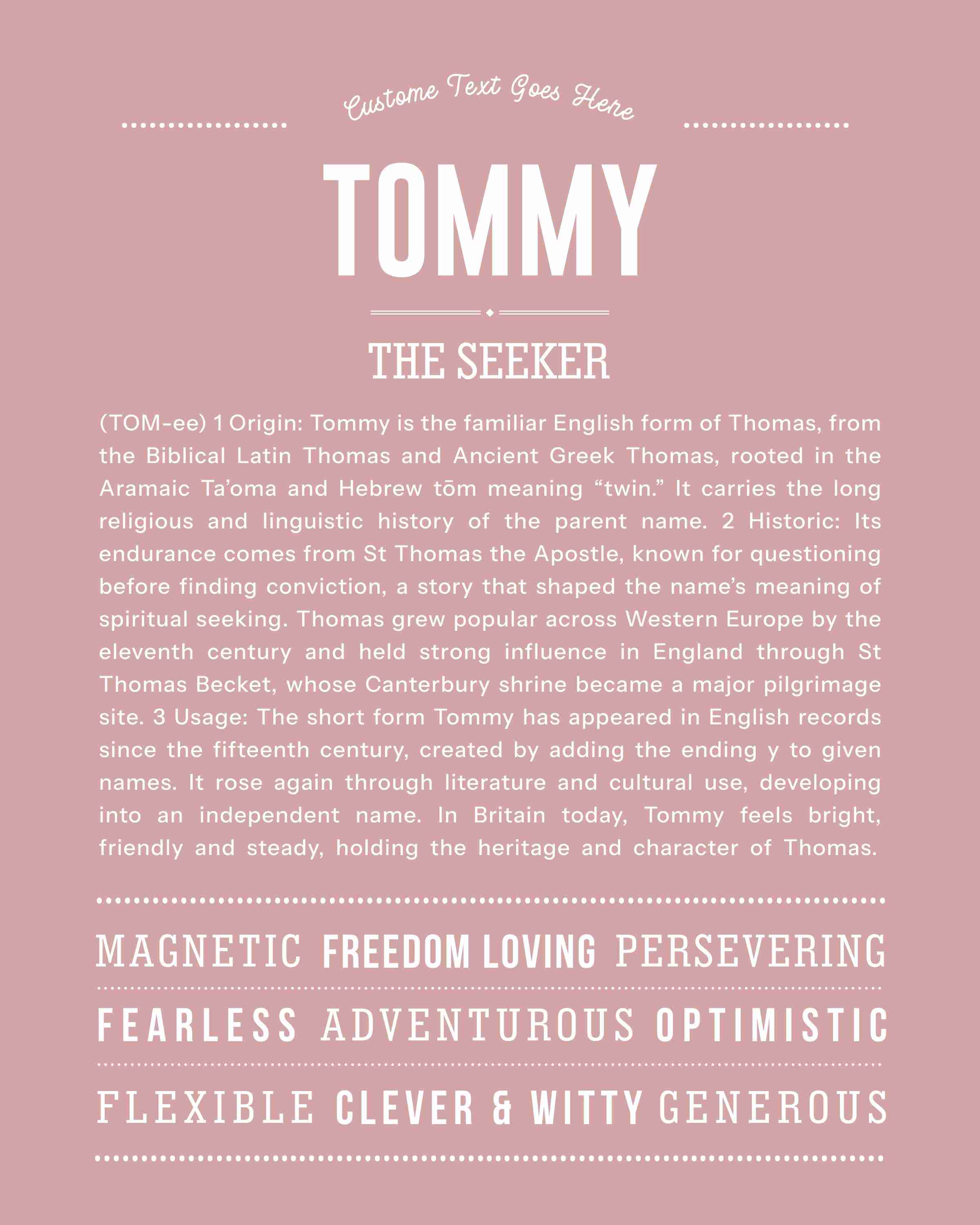 Tommy | Personalised Name Meaning Print – Custom Name Art Gift