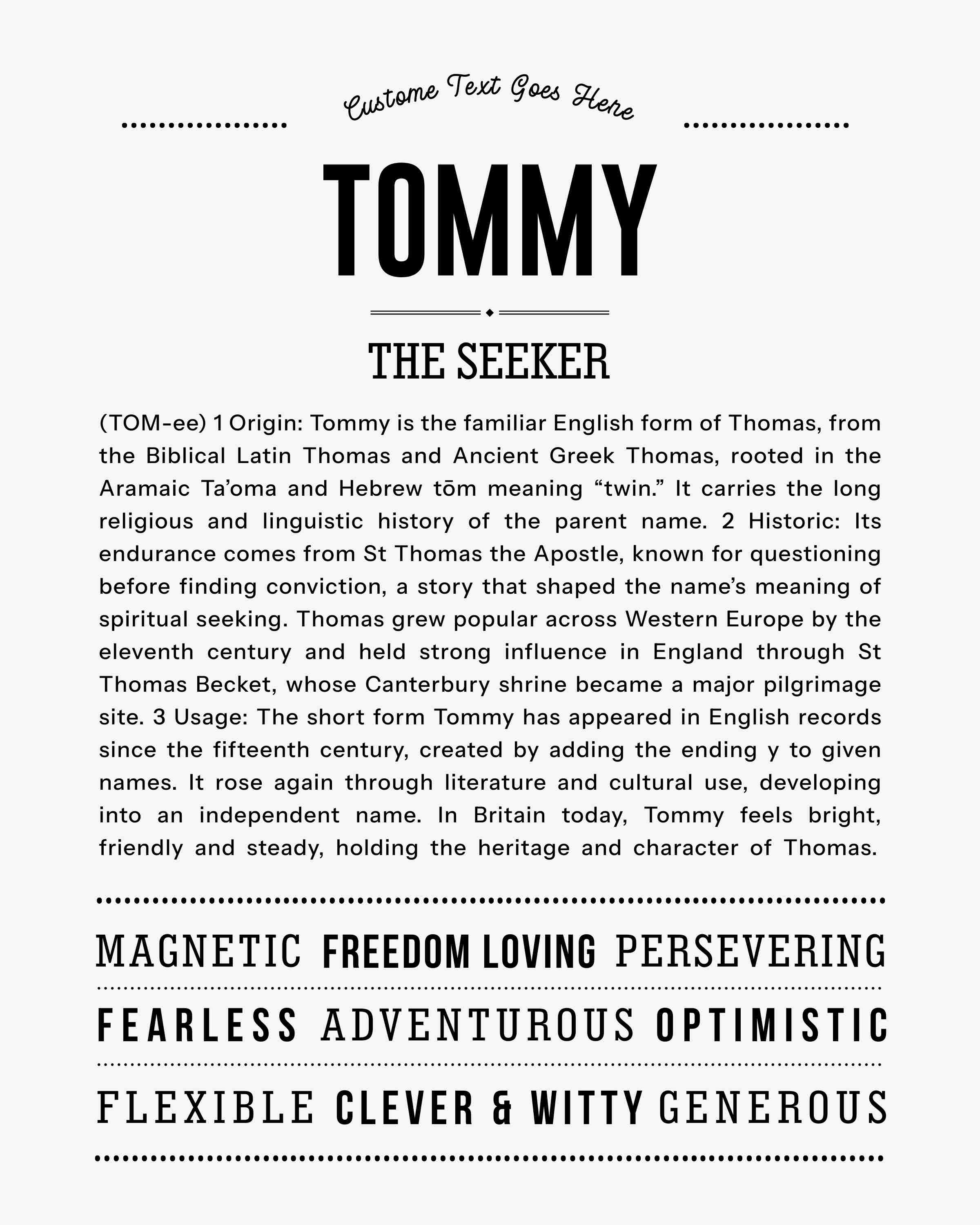 Tommy | Personalised Name Meaning Print – Custom Name Art Gift