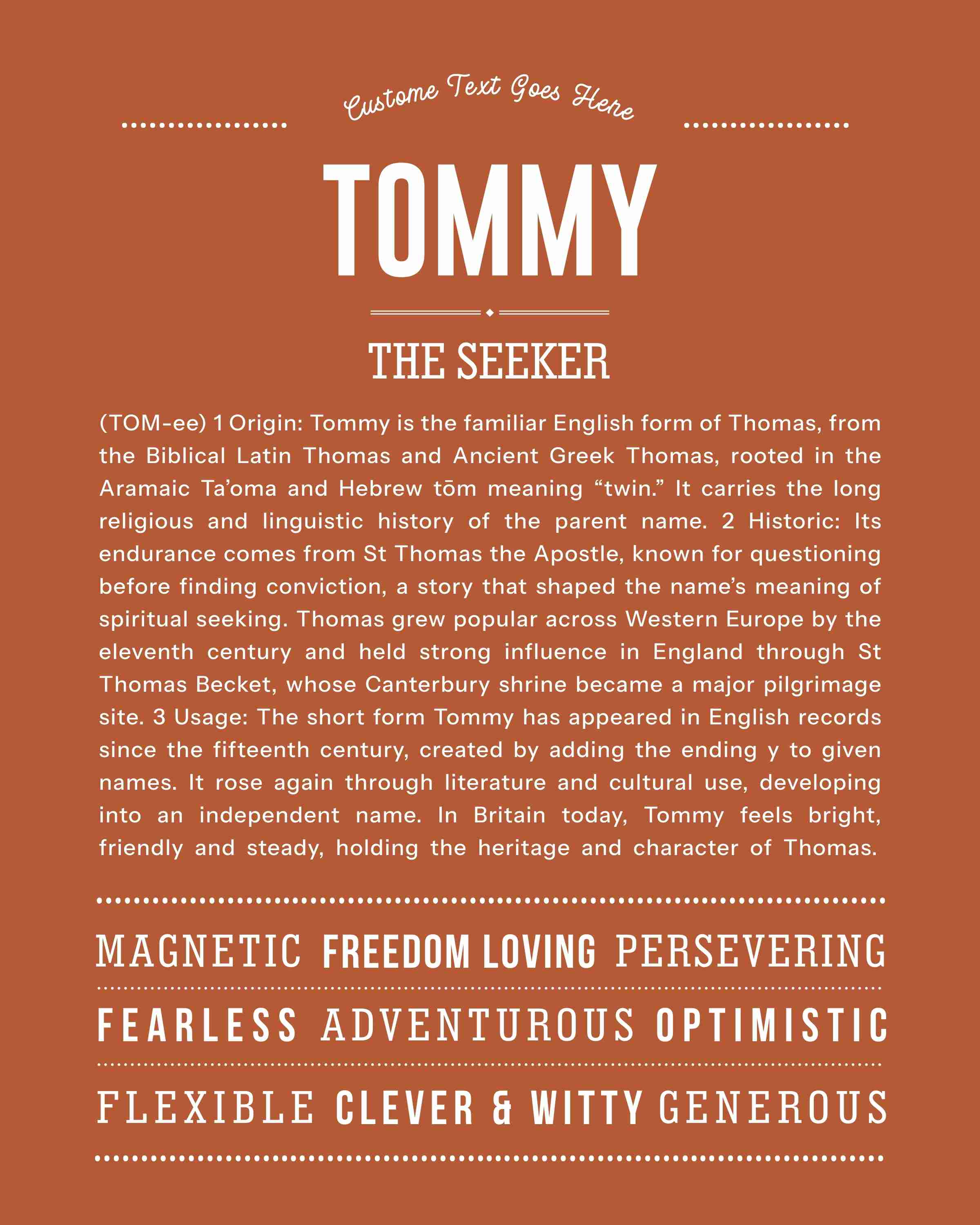 Tommy | Personalised Name Meaning Print – Custom Name Art Gift