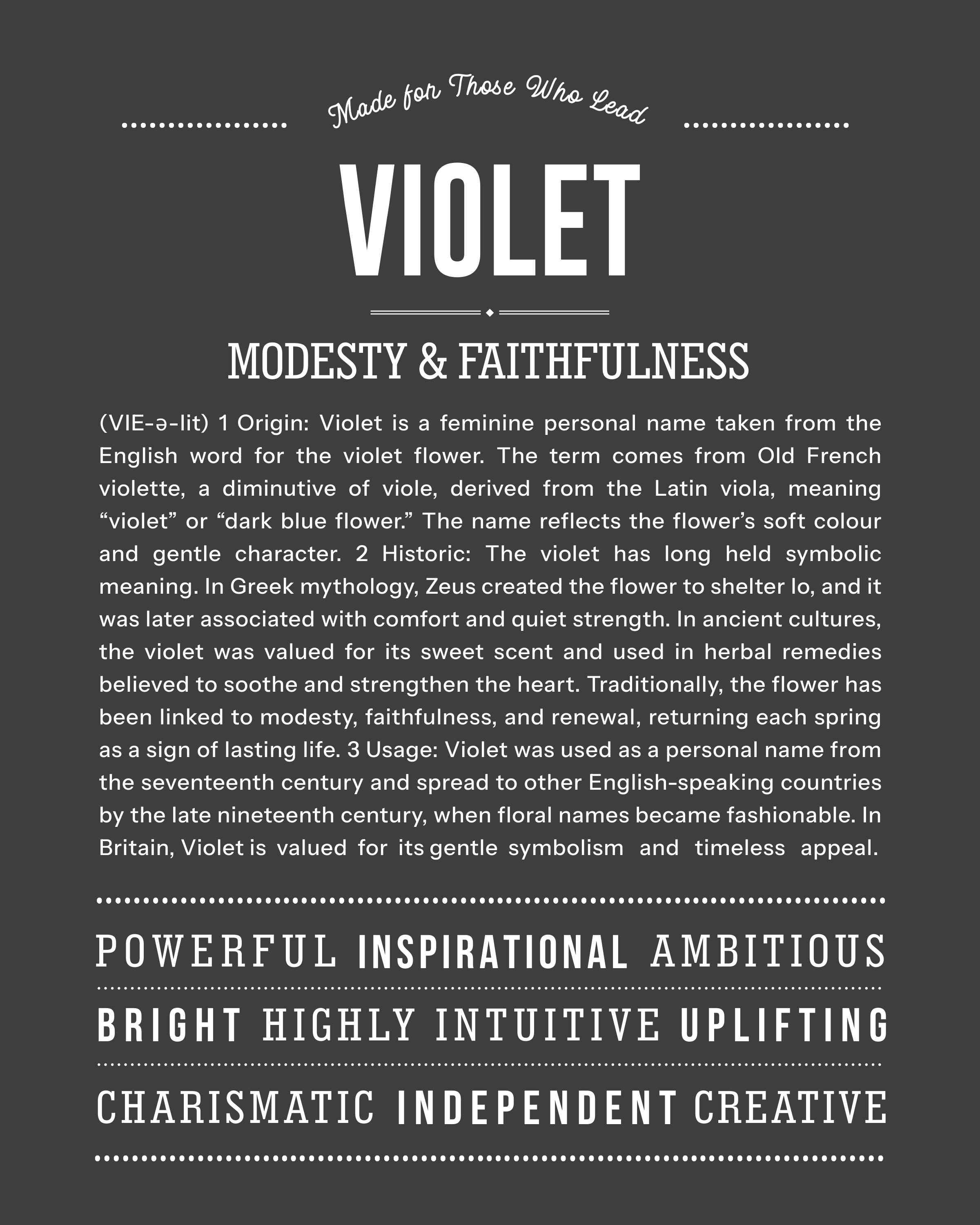 Violet  | Personalised Name Meaning Print – Custom Name Art Gift