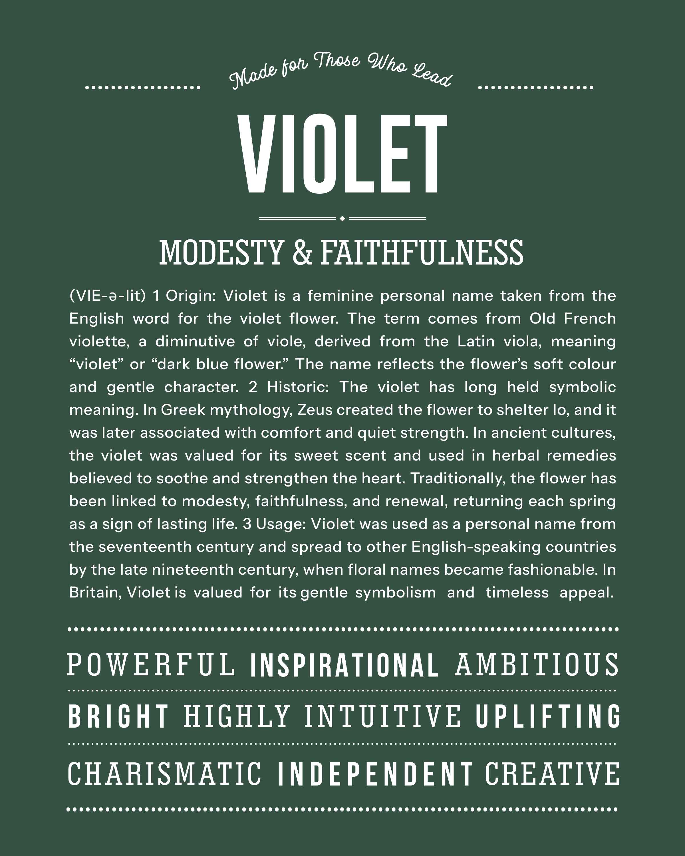 Violet  | Personalised Name Meaning Print – Custom Name Art Gift