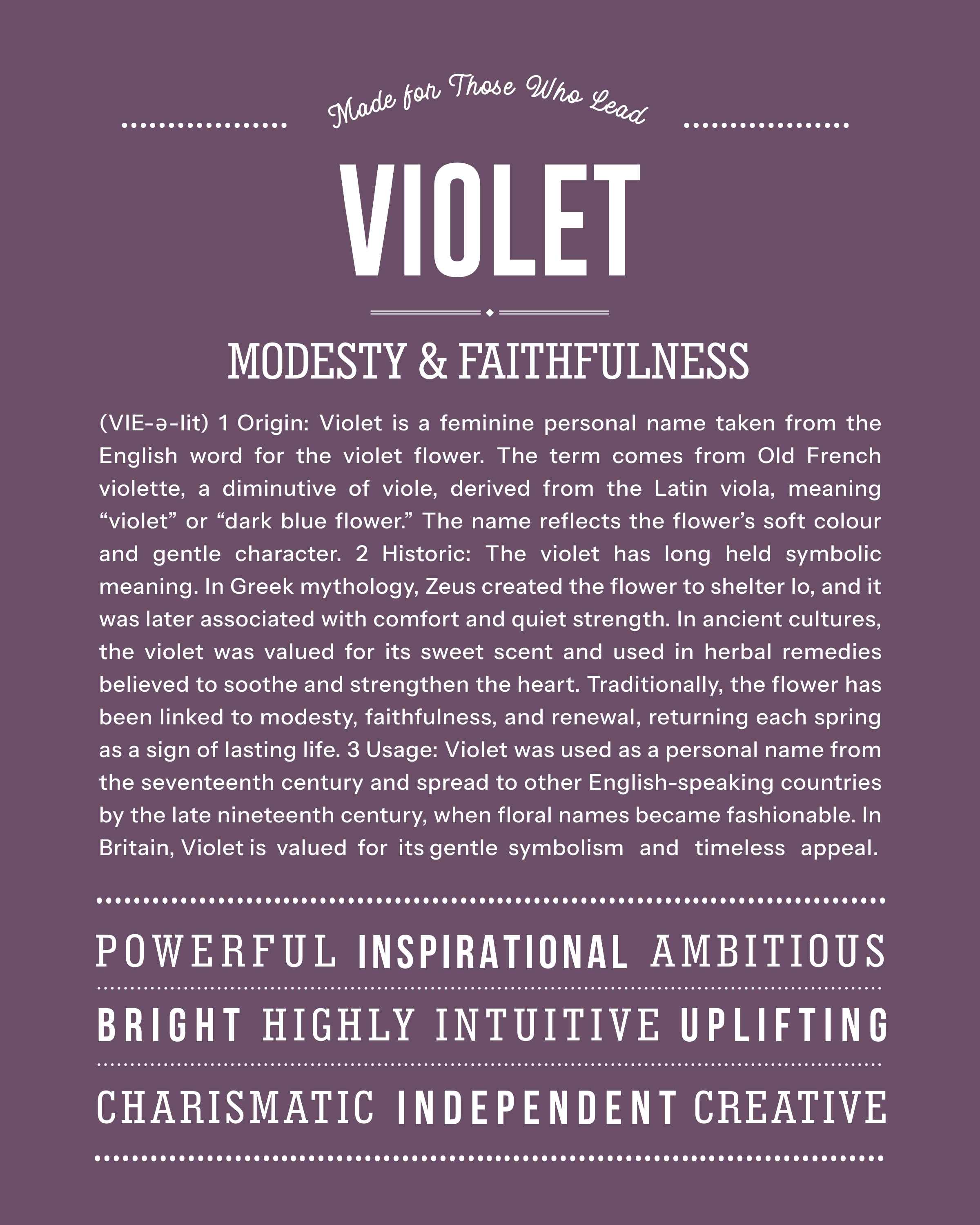 Violet  | Personalised Name Meaning Print – Custom Name Art Gift