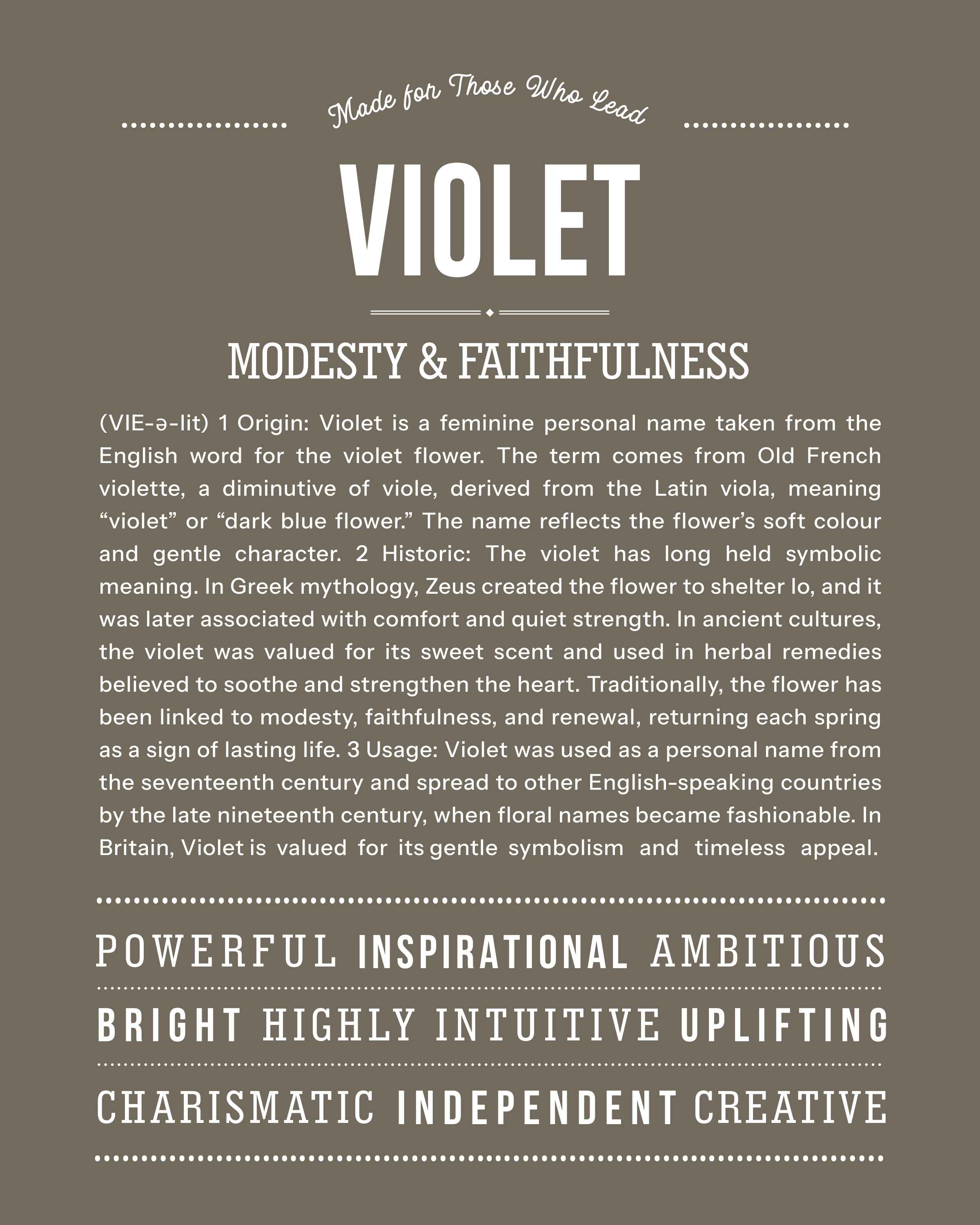 Violet  | Personalised Name Meaning Print – Custom Name Art Gift