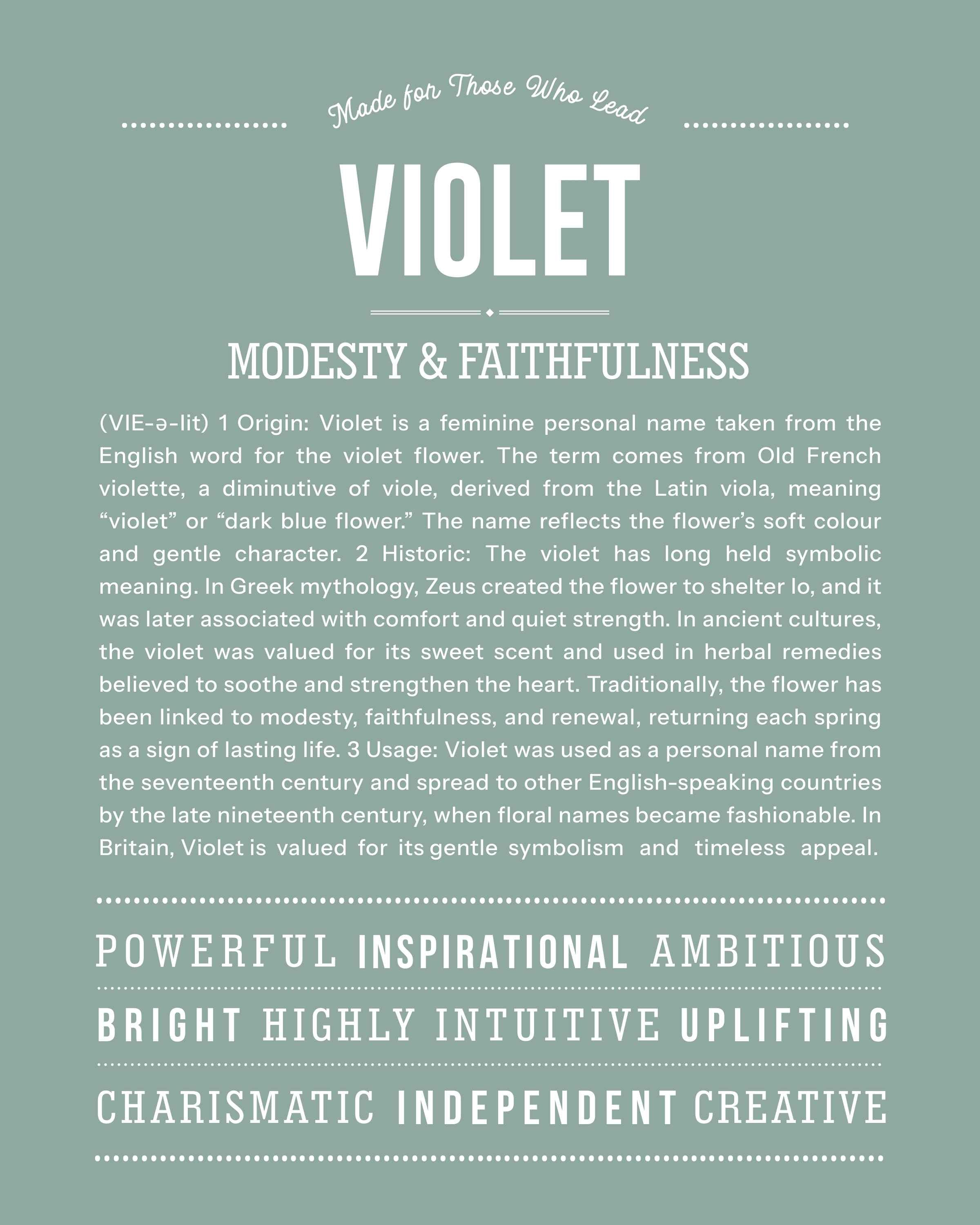 Violet  | Personalised Name Meaning Print – Custom Name Art Gift