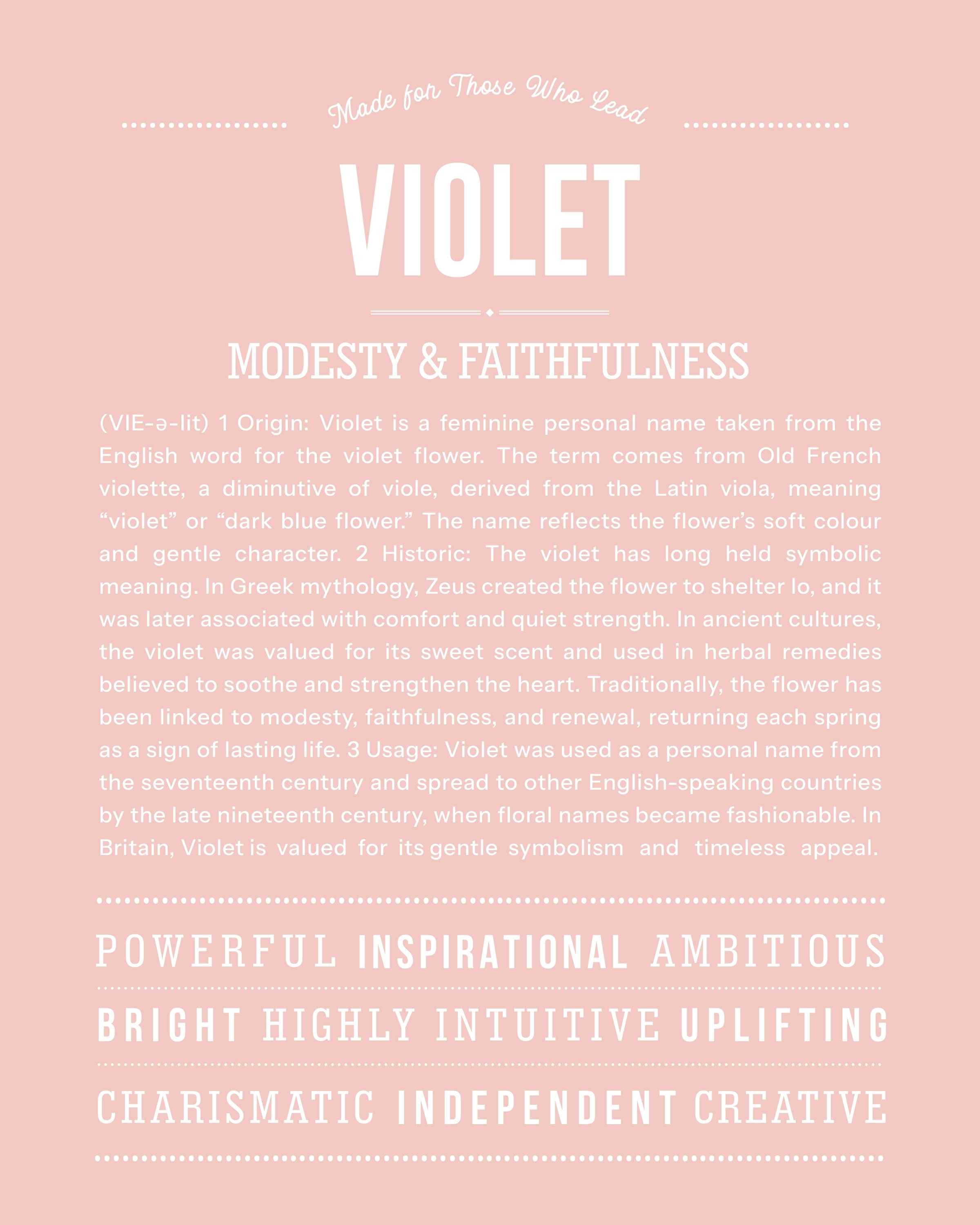 Violet  | Personalised Name Meaning Print – Custom Name Art Gift