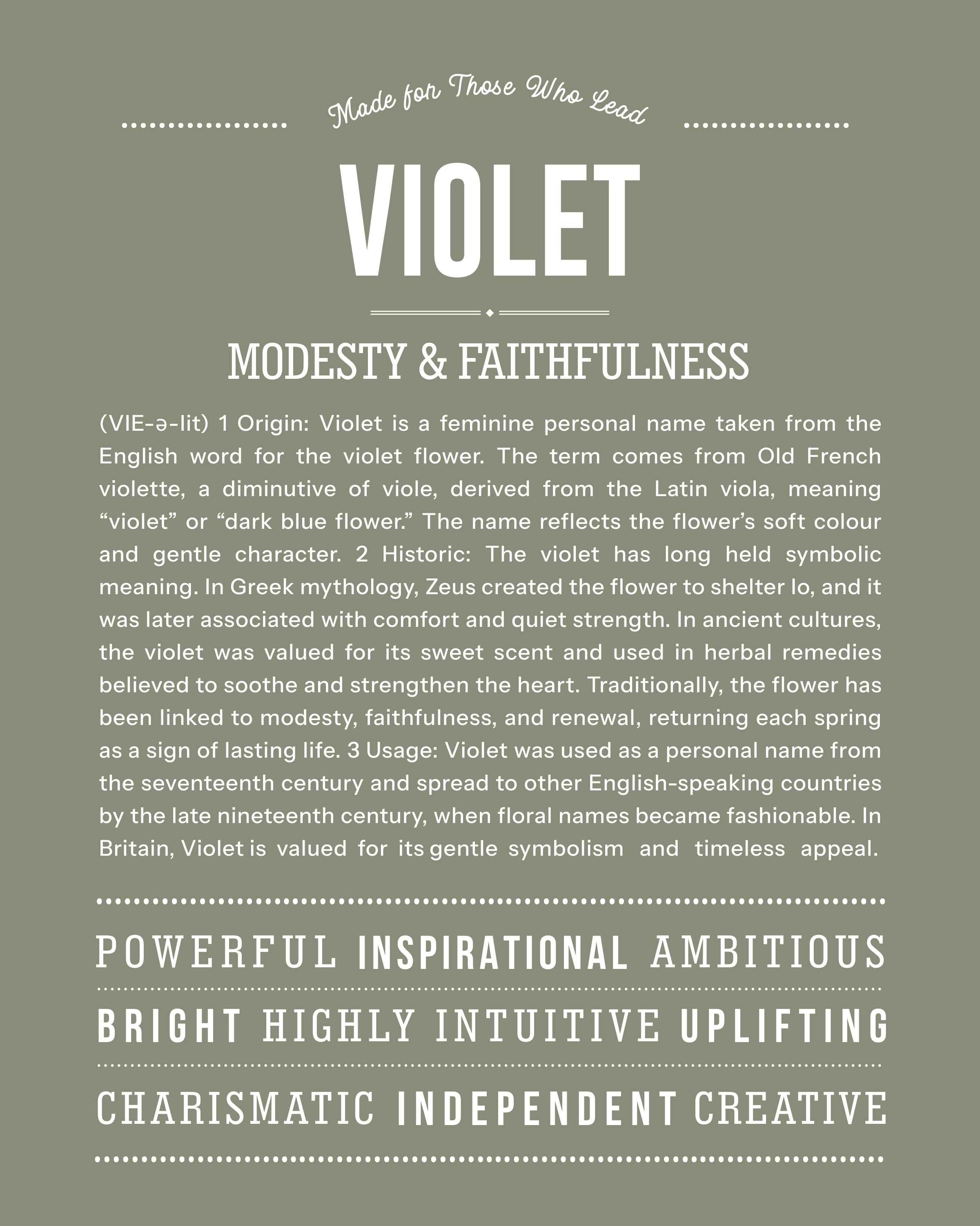 Violet  | Personalised Name Meaning Print – Custom Name Art Gift