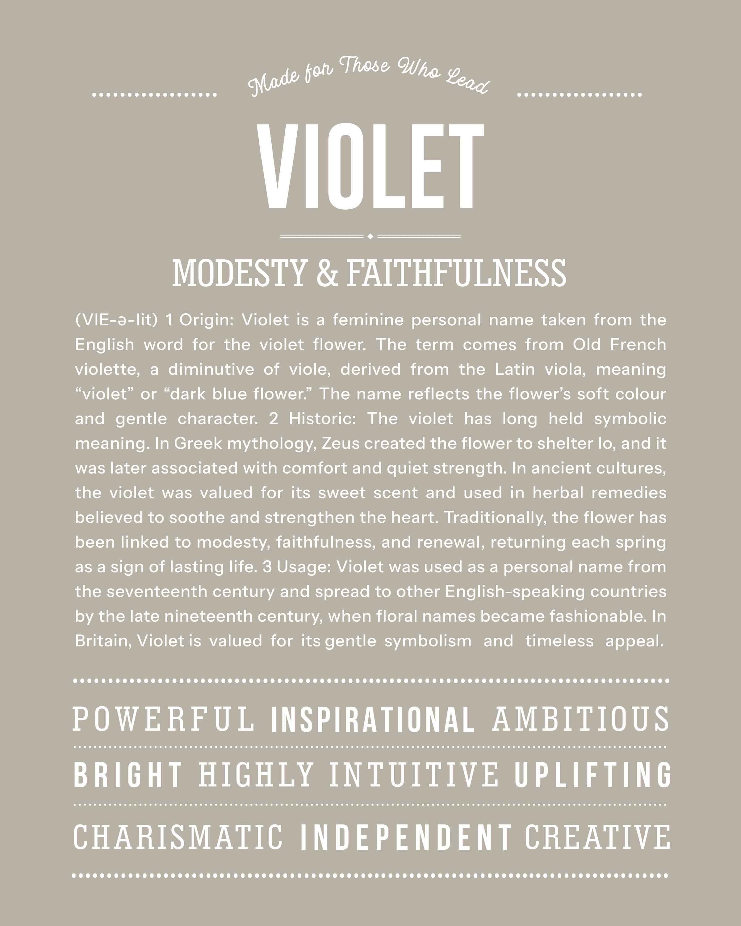 Violet  | Personalised Name Meaning Print – Custom Name Art Gift