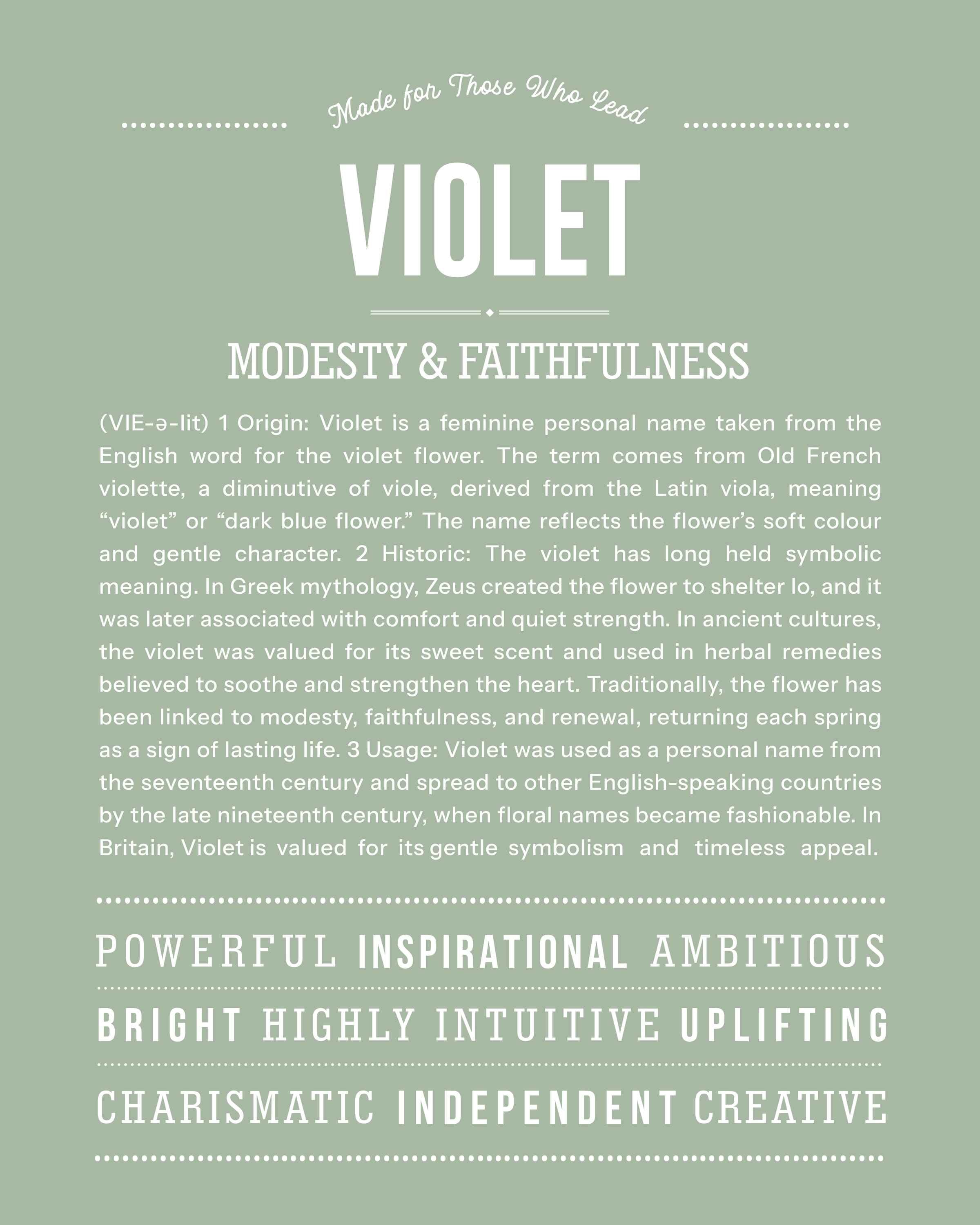 Violet  | Personalised Name Meaning Print – Custom Name Art Gift