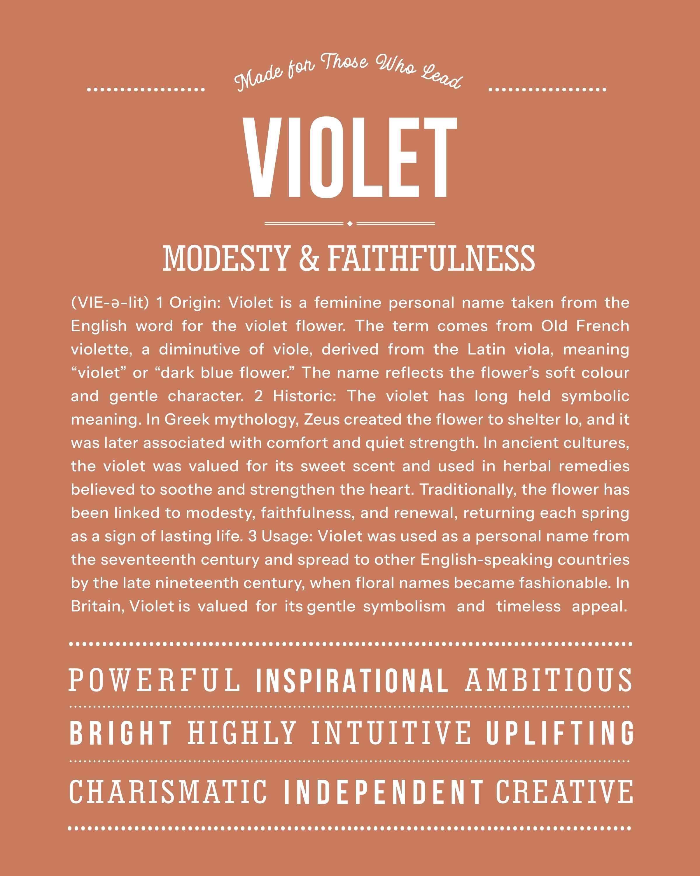 Violet  | Personalised Name Meaning Print – Custom Name Art Gift
