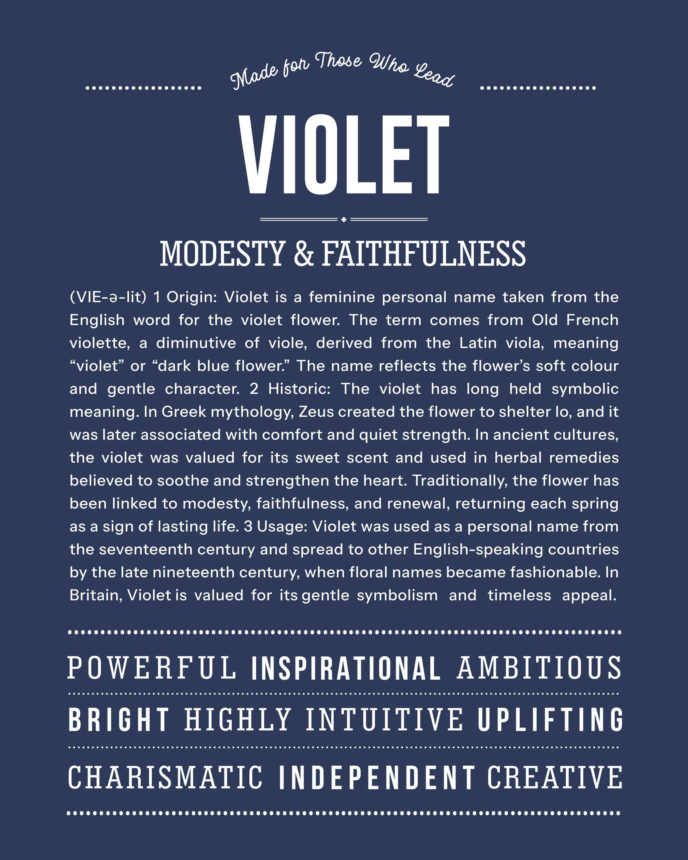 Violet  | Personalised Name Meaning Print – Custom Name Art Gift
