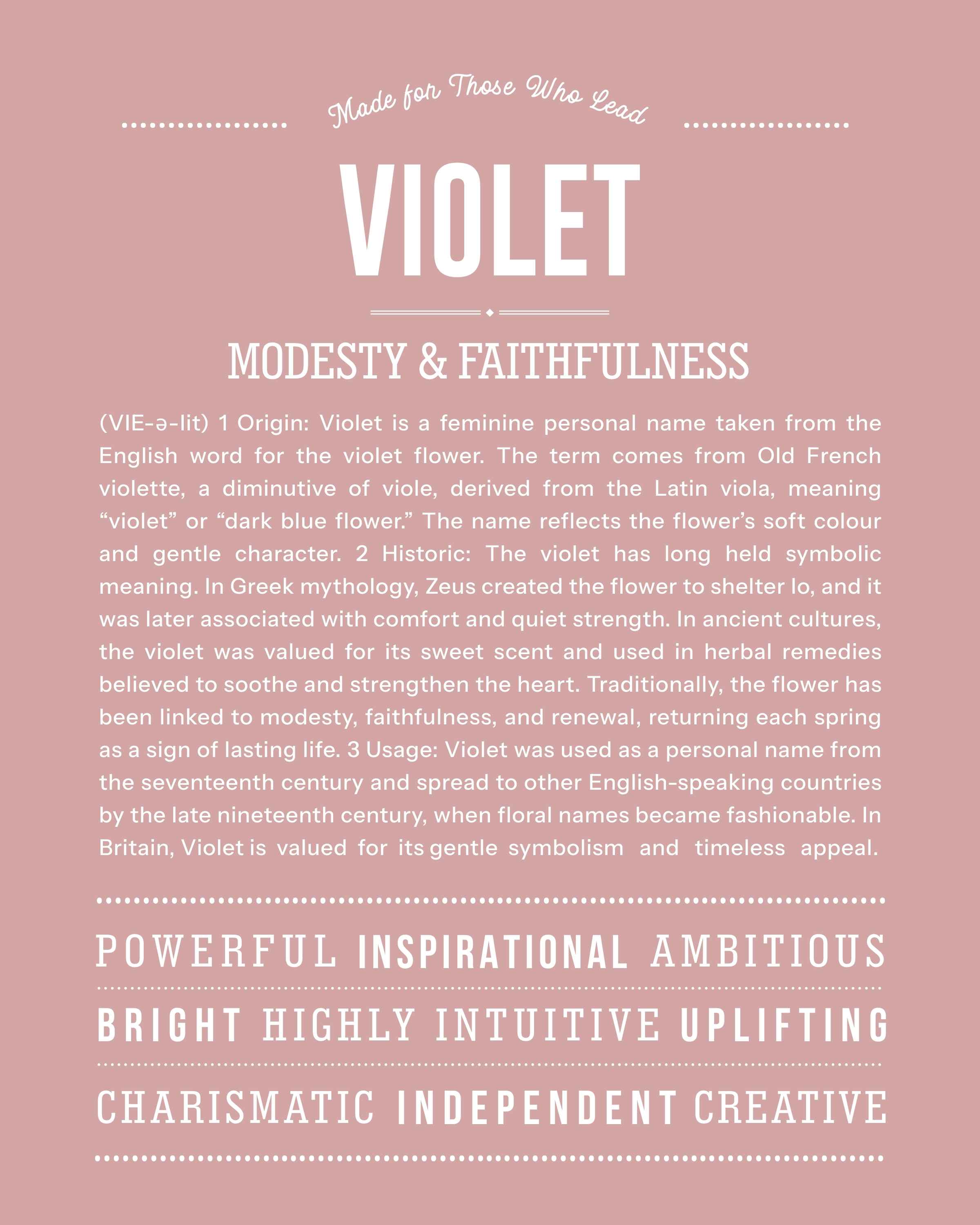 Violet  | Personalised Name Meaning Print – Custom Name Art Gift