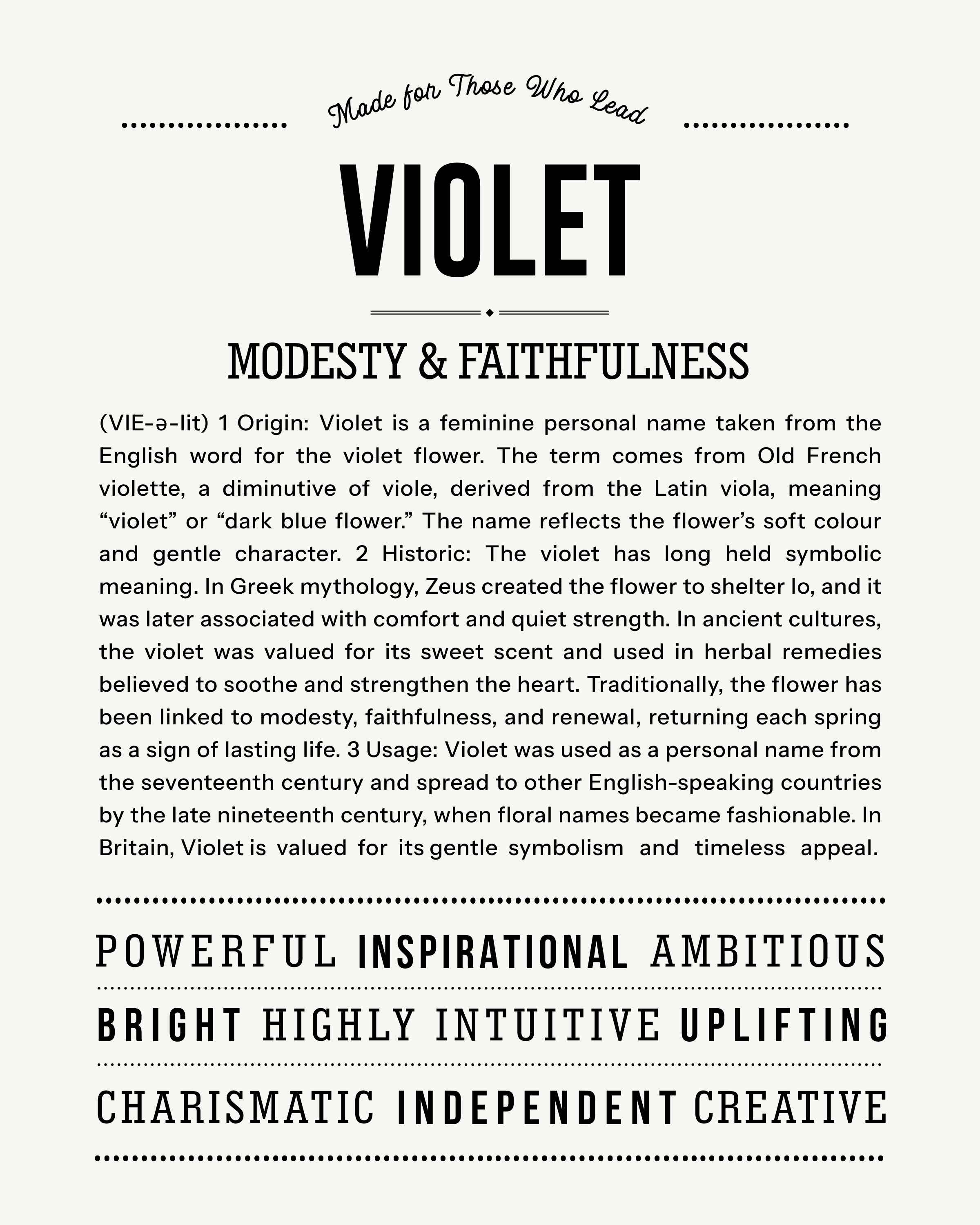 Violet  | Personalised Name Meaning Print – Custom Name Art Gift