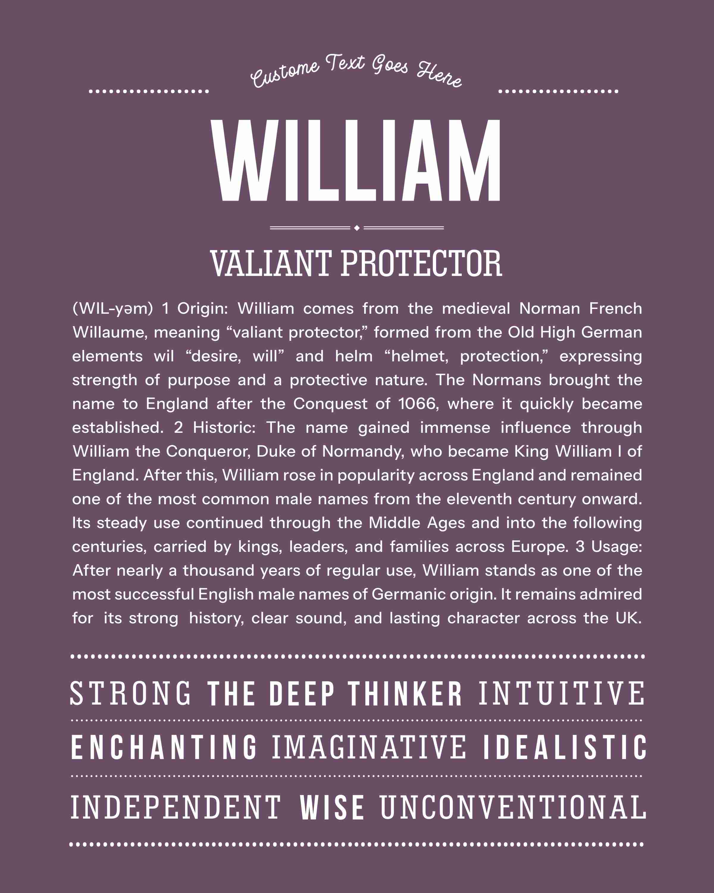 William | Personalised Name Meaning Print – Custom Name Art Gift