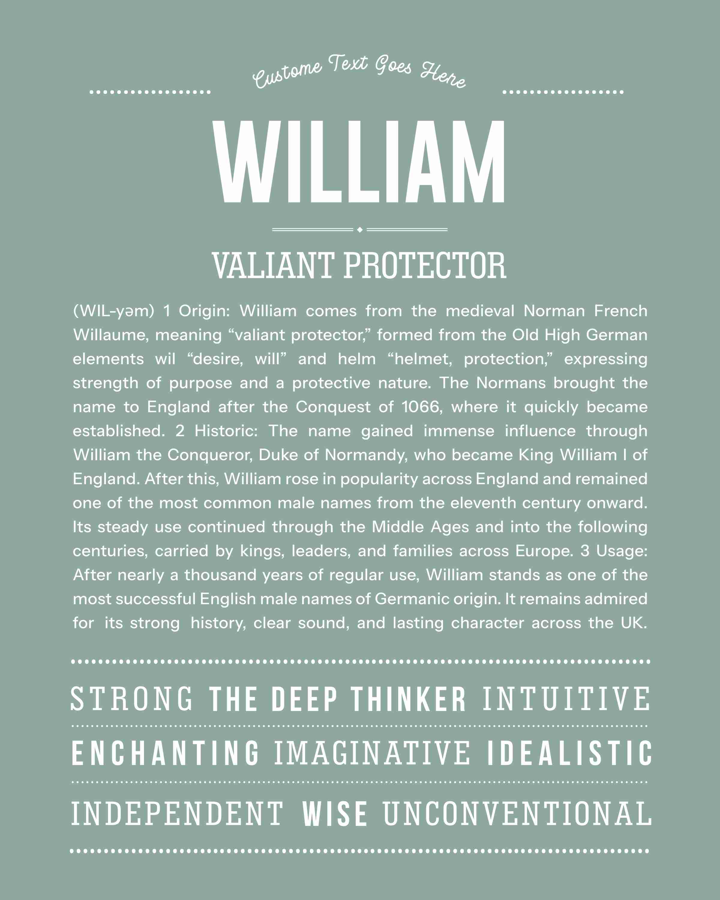 William | Personalised Name Meaning Print – Custom Name Art Gift