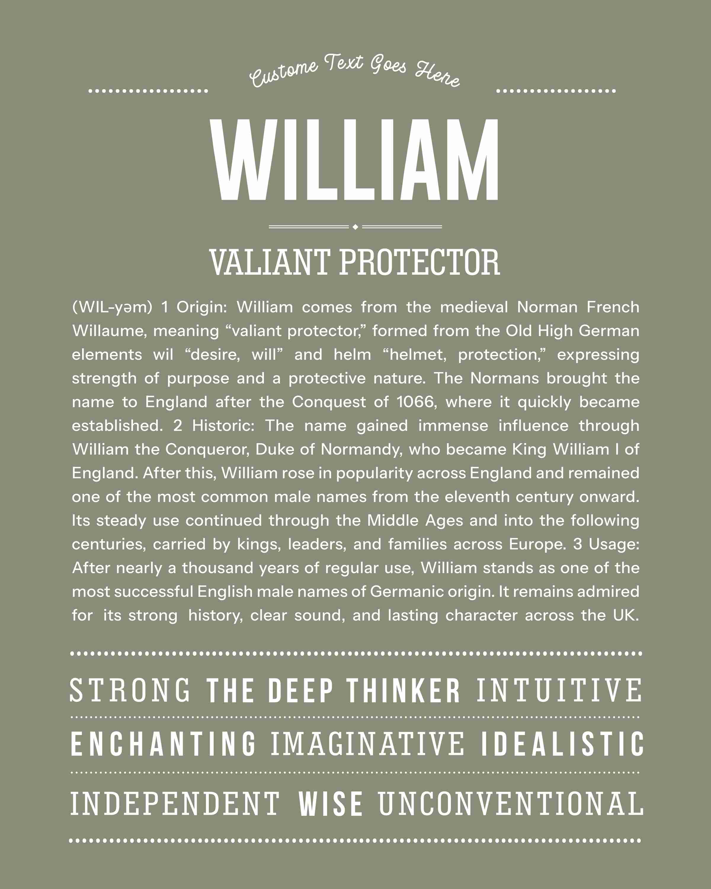William | Personalised Name Meaning Print – Custom Name Art Gift