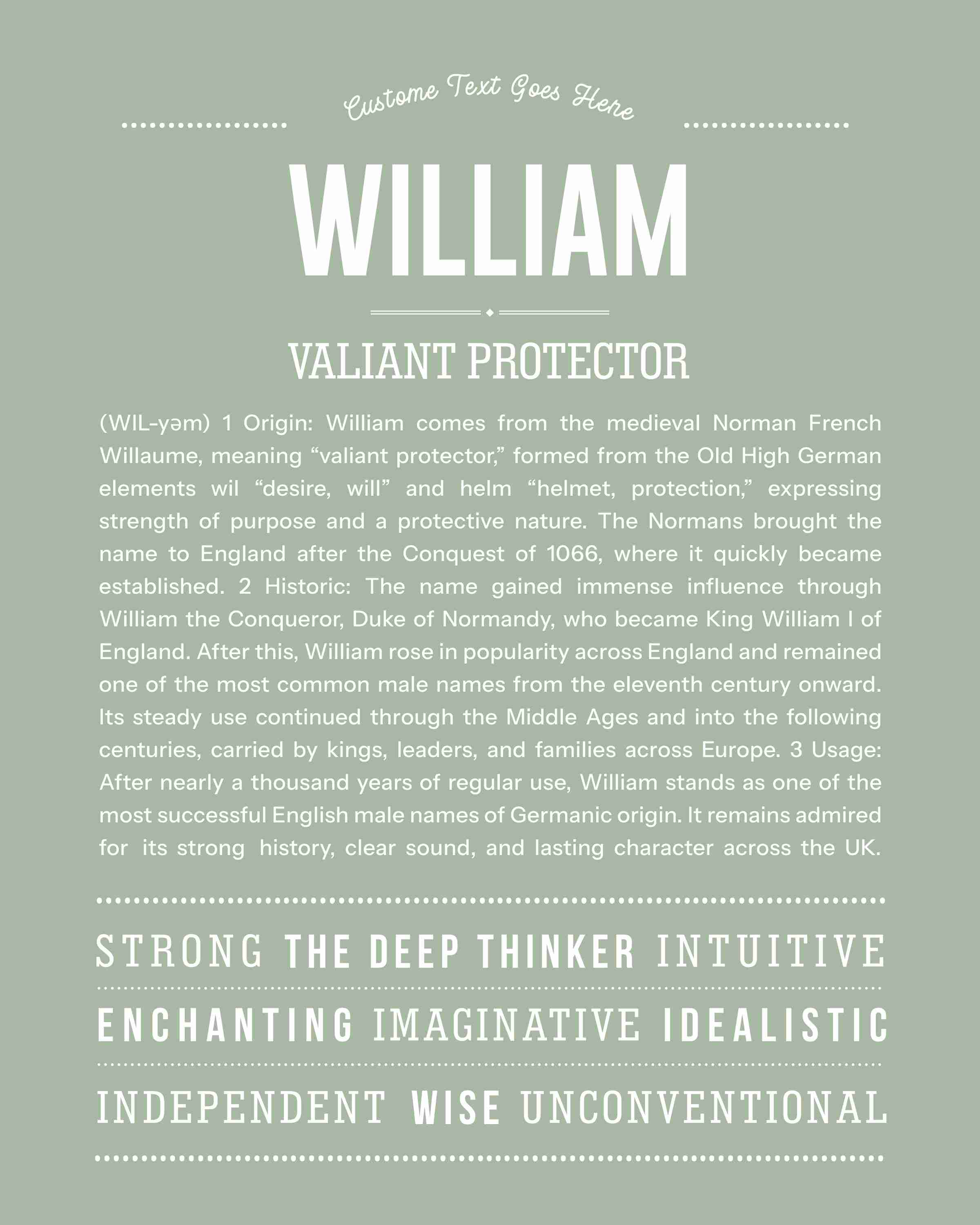 William | Personalised Name Meaning Print – Custom Name Art Gift