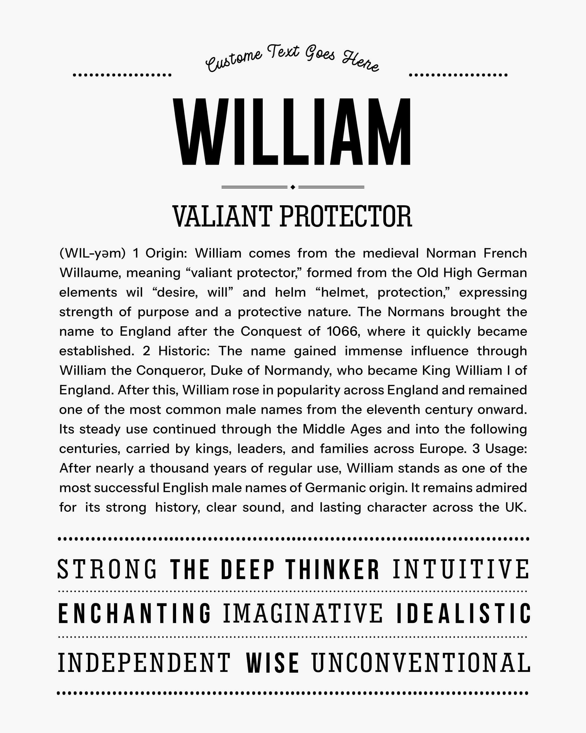 William | Personalised Name Meaning Print – Custom Name Art Gift