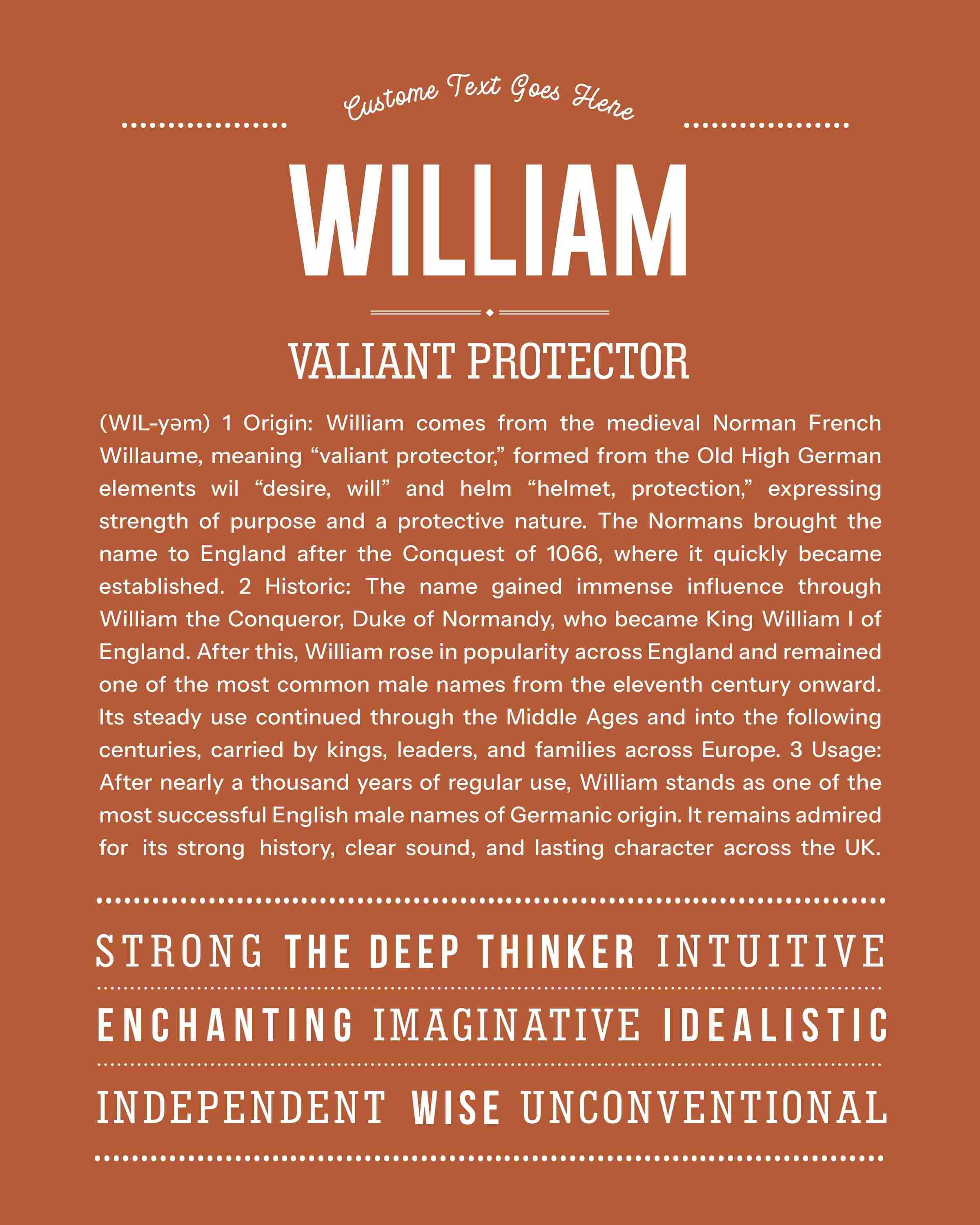 William | Personalised Name Meaning Print – Custom Name Art Gift