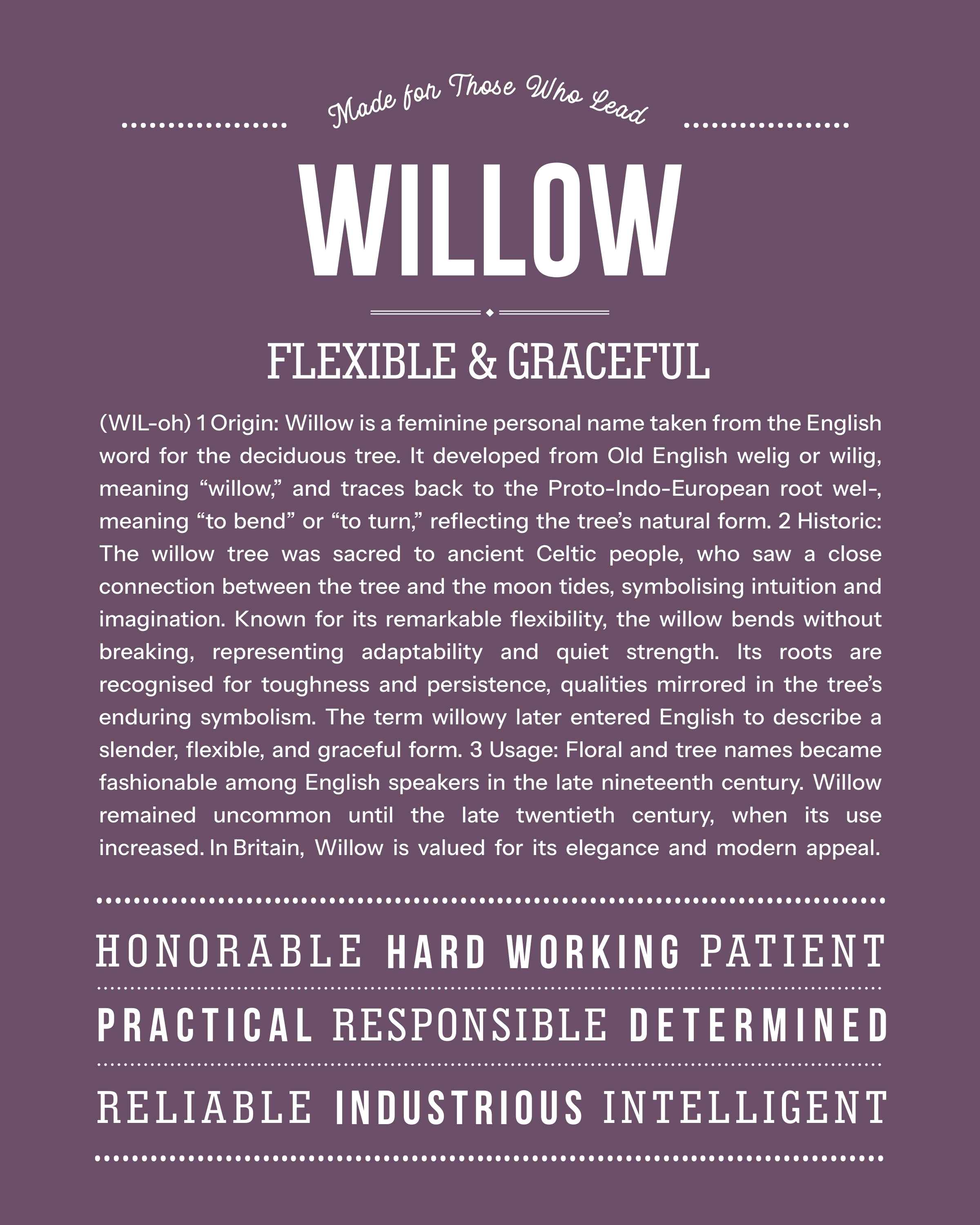 Willow | Personalised Name Meaning Print – Custom Name Art Gift